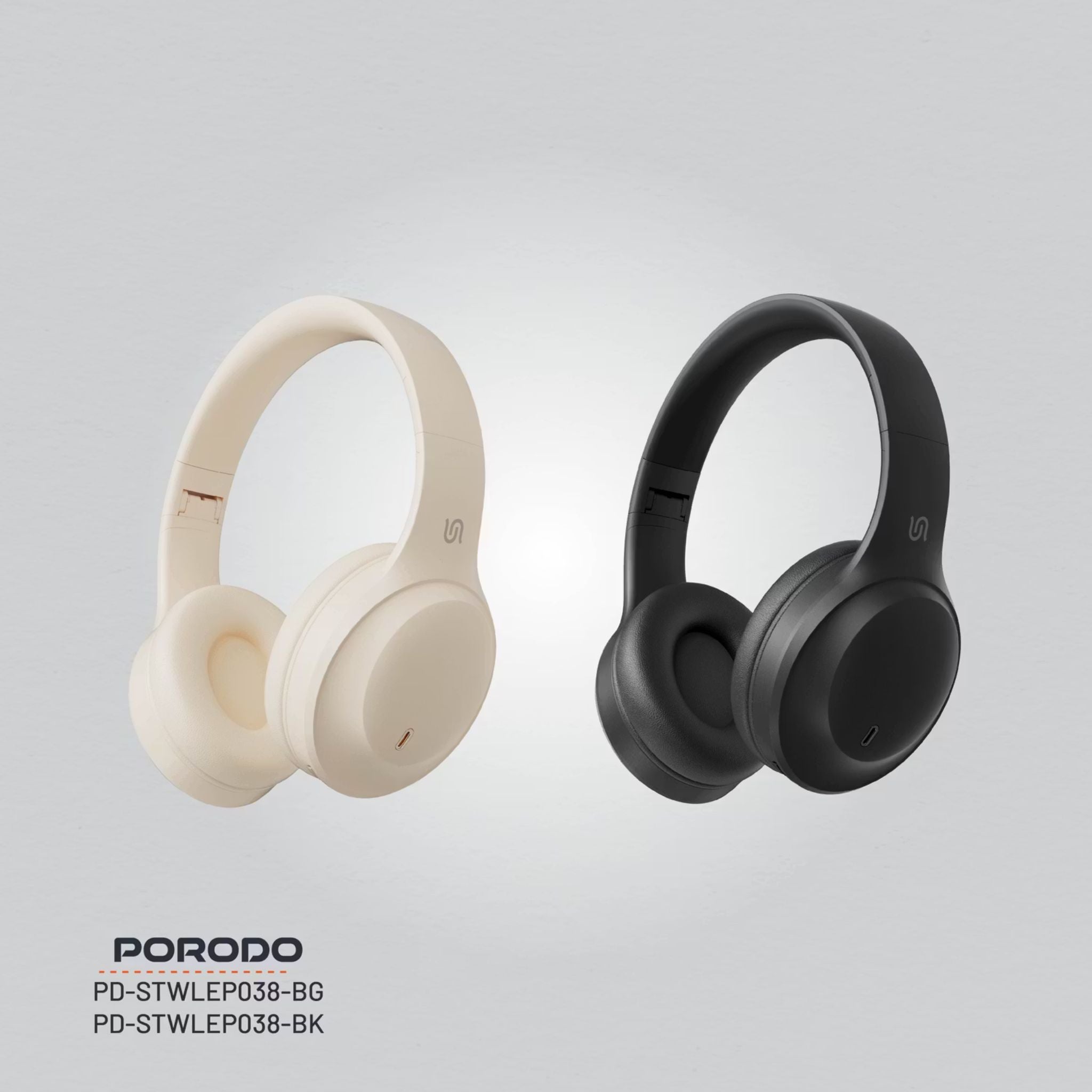 Porodo Soundtec Wireless Headphones with ENC & Low-Latency Gaming Mode, 400mAh Battery Capacity, 1.5 Hours Charging Time, 50 Hours Working Time, Type C Charging Port, Bluetooth Version 5.4, Voice Assistant - Beige