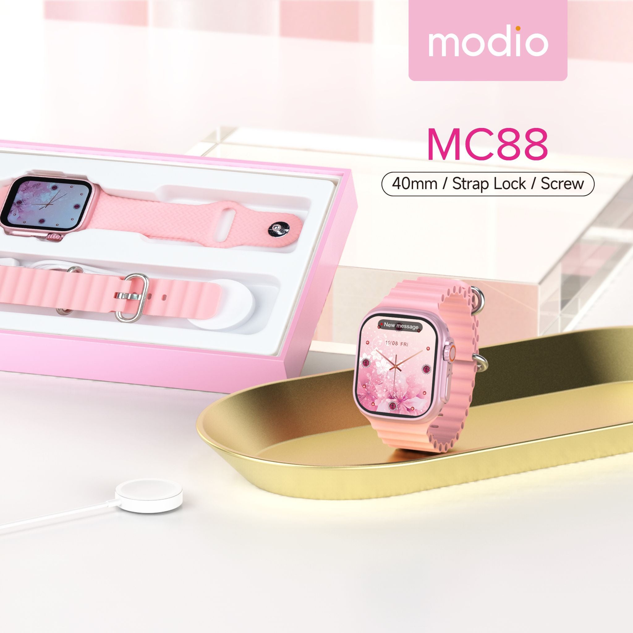 Modio MC88 Ultra Mini 36 MM Wireless Charging_Strap Lock_Screw Model Smartwatches_Pink