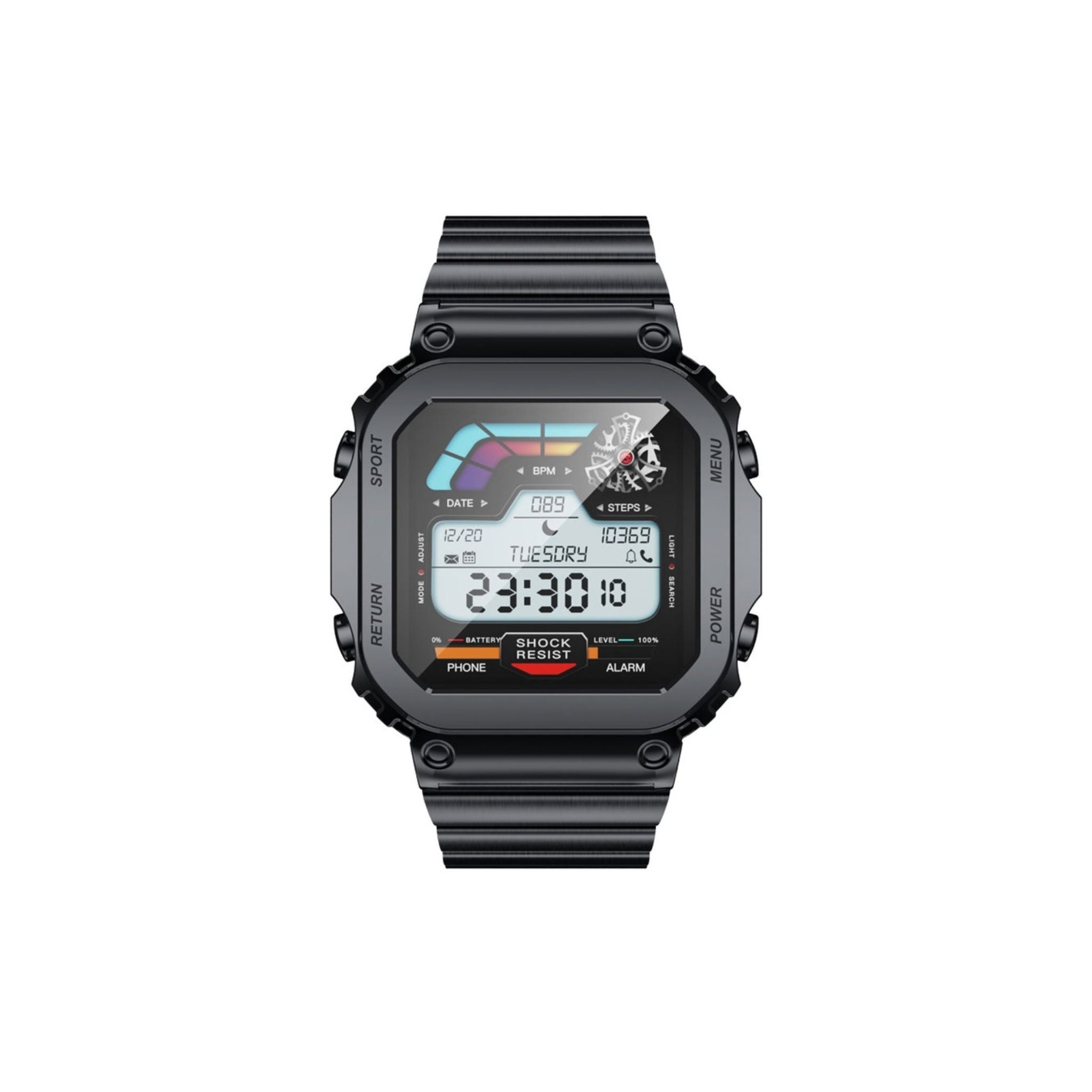 Porodo Nomad Smartwatch: 1.54" Display, 5-Day Battery Life, Fast 2-Hour Charge, Bluetooth 5.3, Compatible with Android 4.4+ & iOS 9.0+ - Black