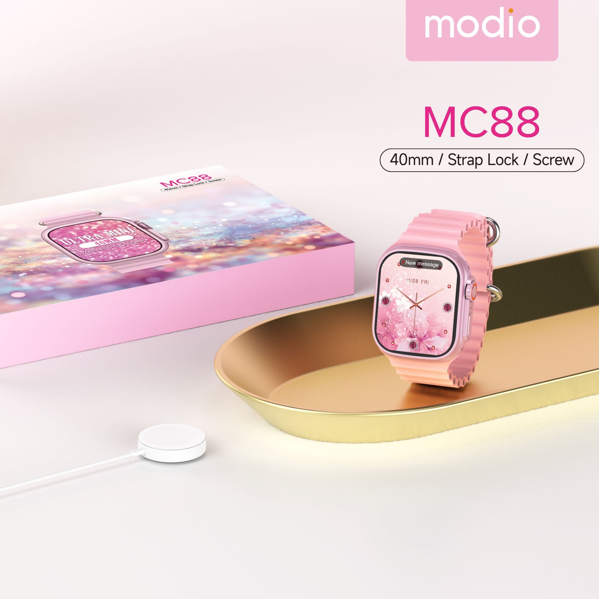 Modio MC88 Ultra Mini 36 MM Wireless Charging_Strap Lock_Screw Model Smartwatches_Pink