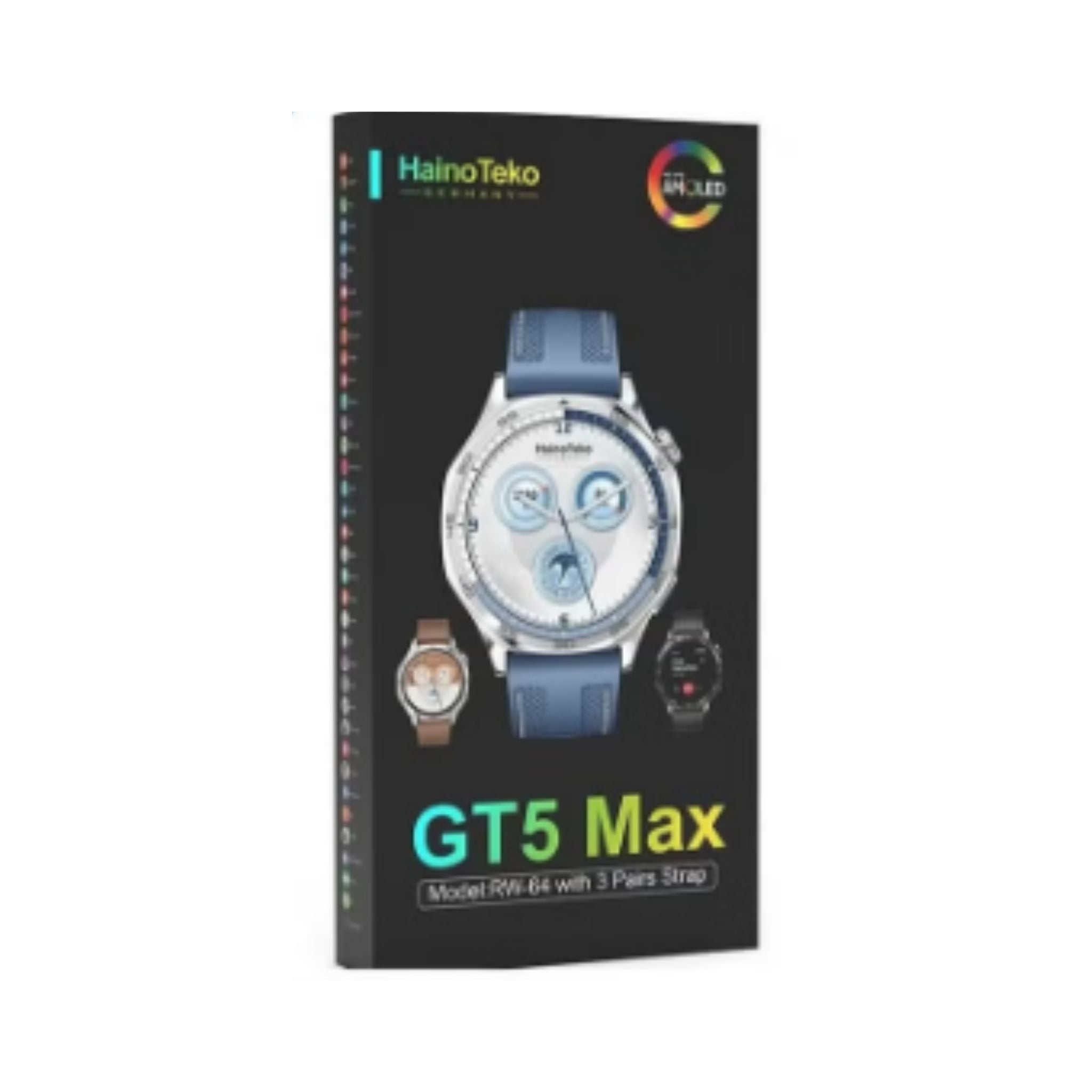 Haino Teko RW-64 GT5 Max Smartwatch with Large AMOLED Display, Voice Assistant, 3 Pair Straps – Stylish and Functional Smartwatch for Men- Silver