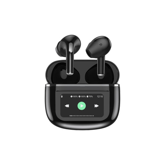 Porodo Soundtec Wonder TWS Earphone with Touch Screen-Bluetooth Version : V5.4-Bluetooth Chip : JL7003DB -Working Distance : 10M-Driver Size : 13mm-Standby Time : Battery 350mAh_Black