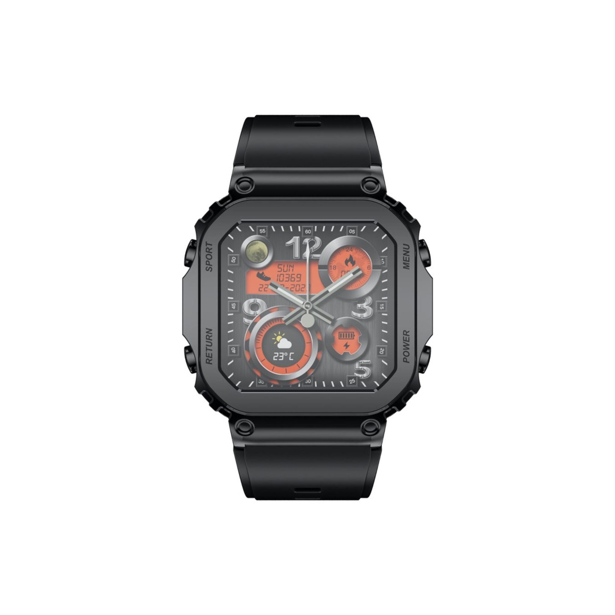 Porodo Nomad Smartwatch: 1.54" Display, 5-Day Battery Life, Fast 2-Hour Charge, Bluetooth 5.3, Compatible with Android 4.4+ & iOS 9.0+ - Black