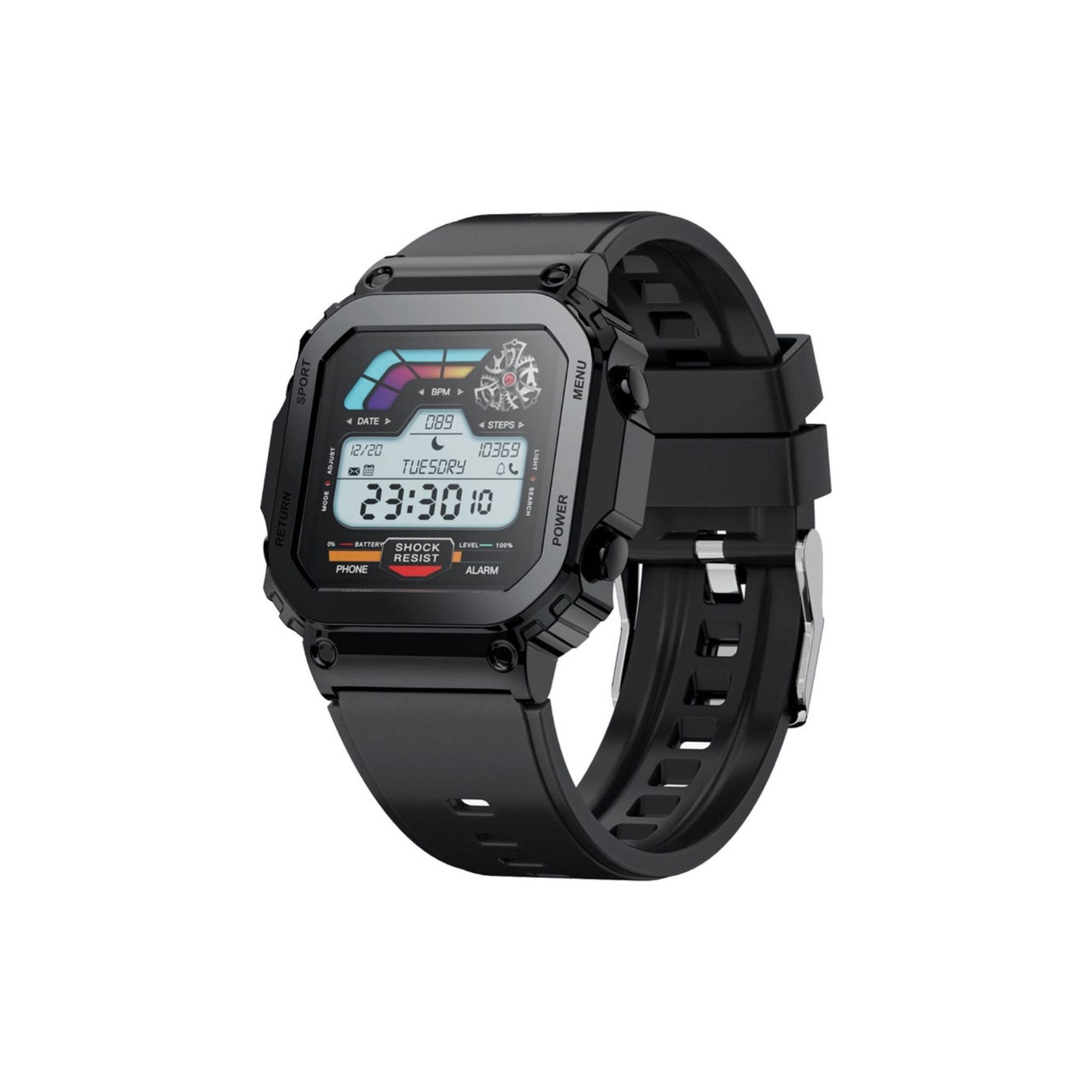 Porodo Nomad Smartwatch: 1.54" Display, 5-Day Battery Life, Fast 2-Hour Charge, Bluetooth 5.3, Compatible with Android 4.4+ & iOS 9.0+ - Black