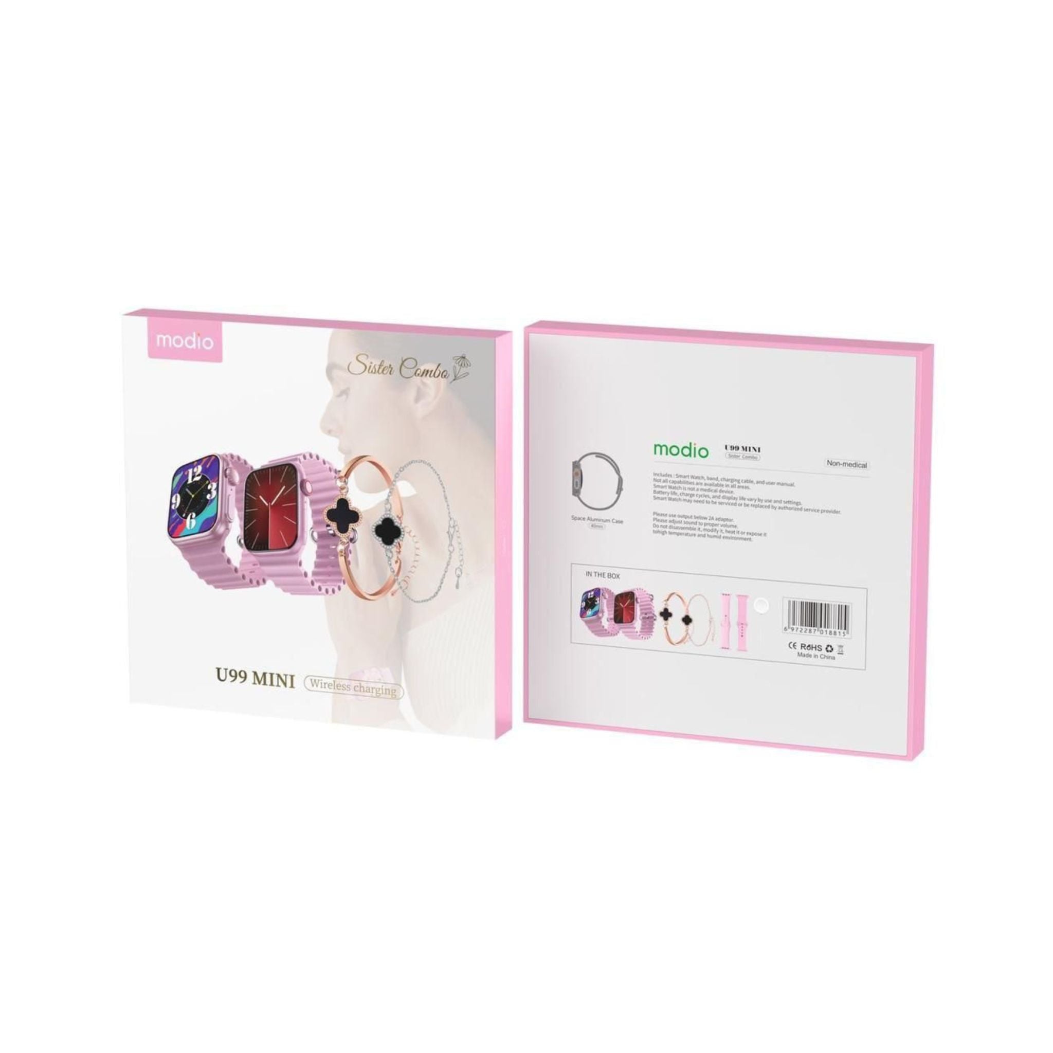 Modio Sister Combo U99 Mini_Wireless Charging_Space Aluminium Case- Pink