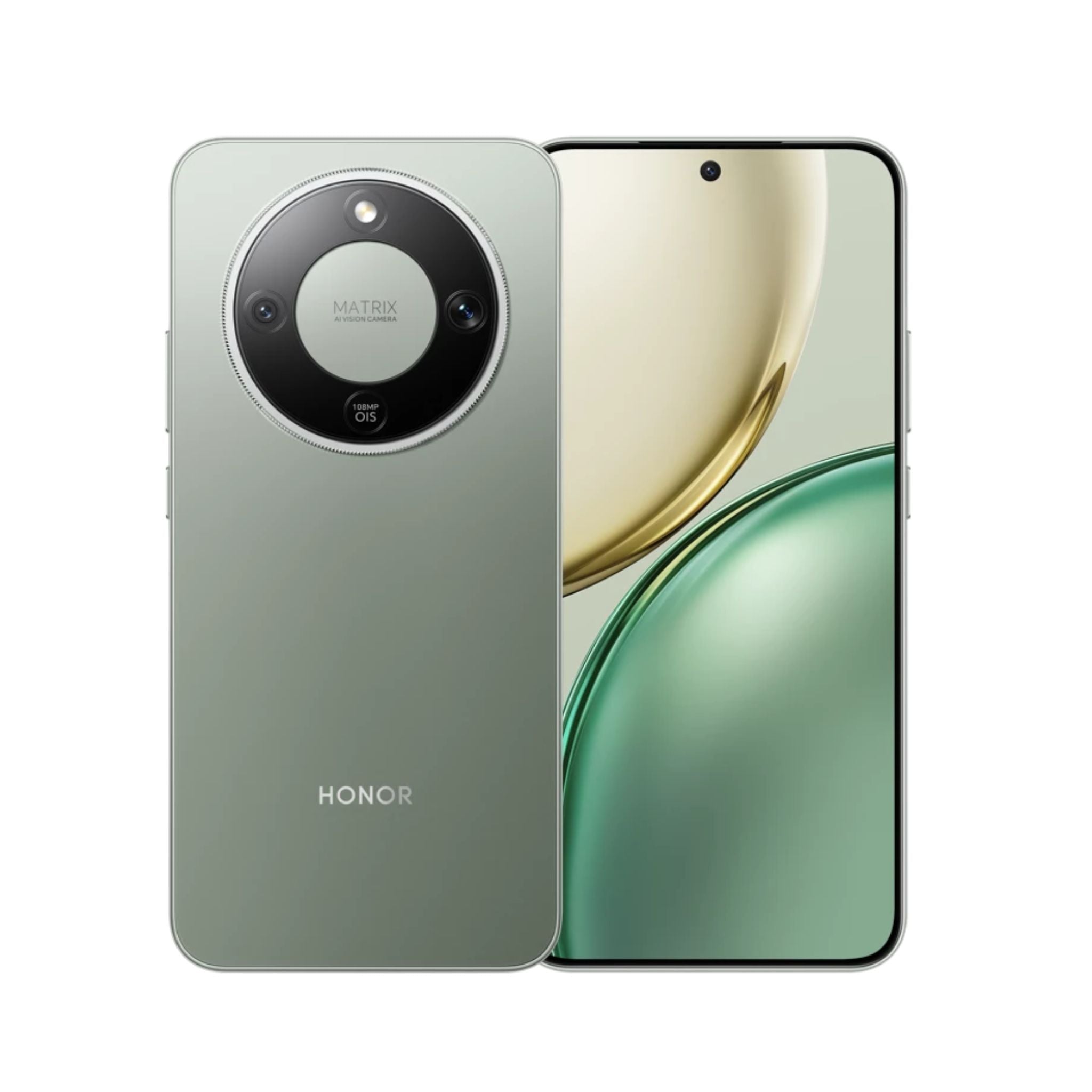 Honor smartphone showing back and side views on a white background