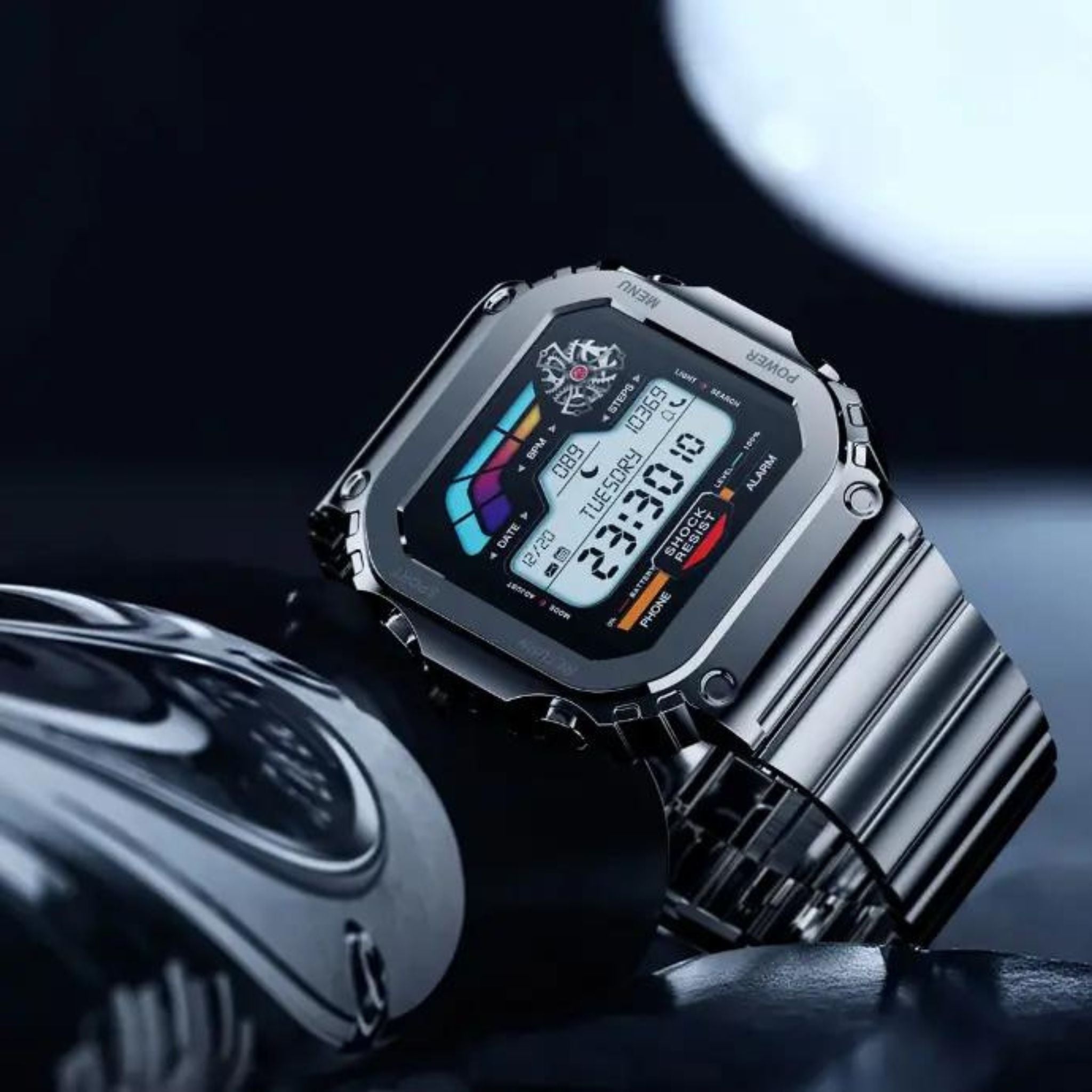 Porodo Nomad Smartwatch: 1.54" Display, 5-Day Battery Life, Fast 2-Hour Charge, Bluetooth 5.3, Compatible with Android 4.4+ & iOS 9.0+ - Black