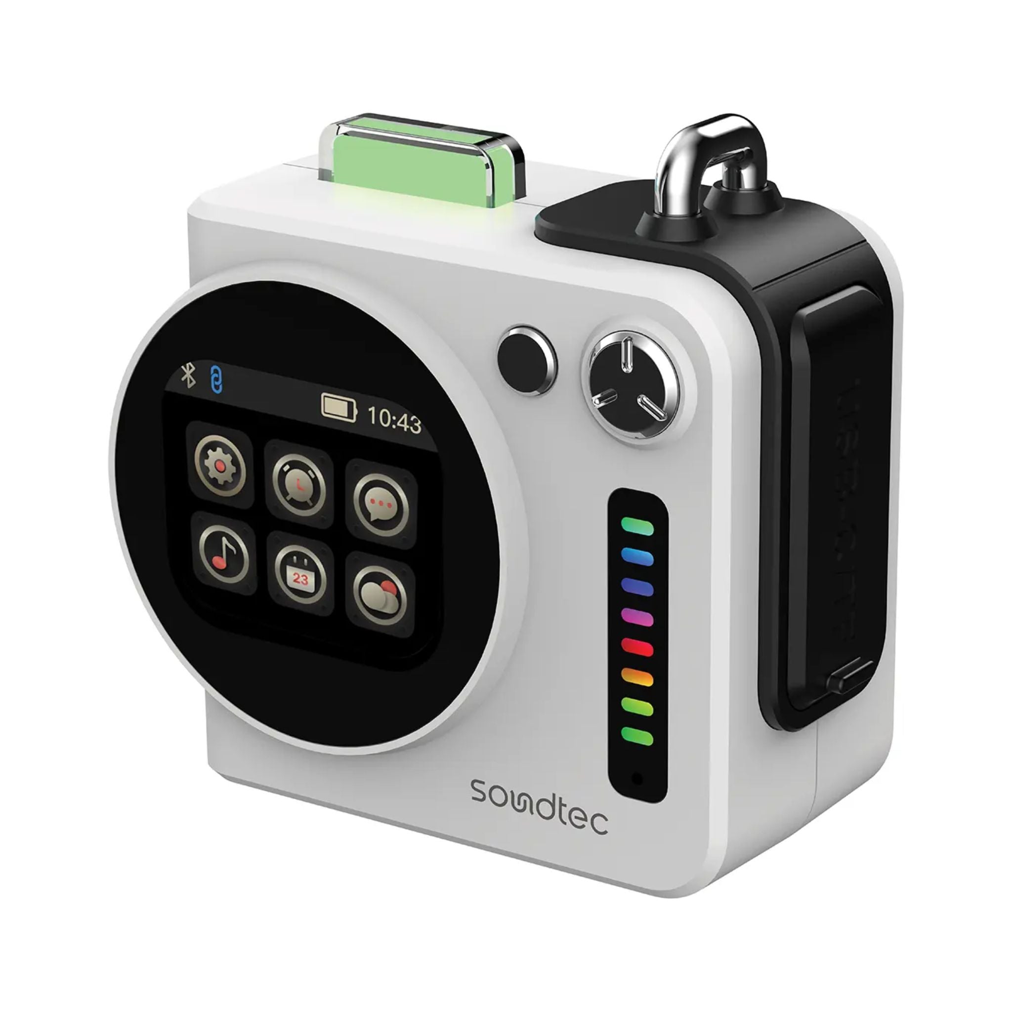 Porodo Vibego Mini RGB Speaker with Bluetooth Version 5.4, Touch Control Display, 15 Hours Play Time, Type-C Charging Port, 2000mAh Battery Capacity, 2 Hours Charging Time, Micro SD Slots, Vibrant RGB Lighting - White