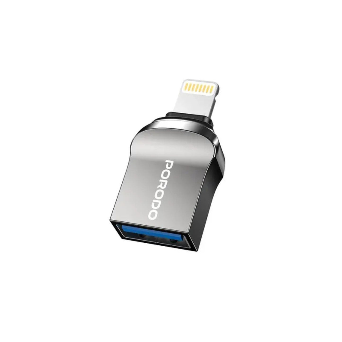 Porodo USB A to Lightning Adapter, Zinc Alloy, Fast Data Transfer, Universal Compatibility, Plug & Play, Up to 480Mbps Transfer Speed - Black