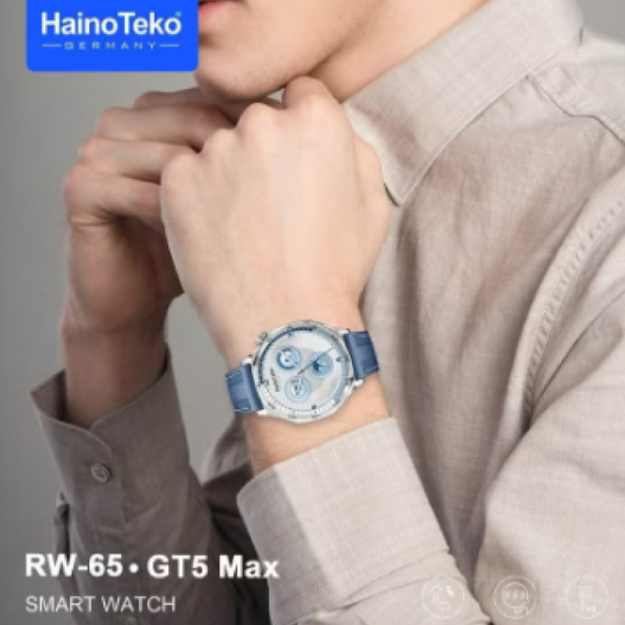 Haino Teko RW-64 GT5 Max Smartwatch with Large AMOLED Display, Voice Assistant, 3 Pair Straps – Stylish and Functional Smartwatch for Men- Blue