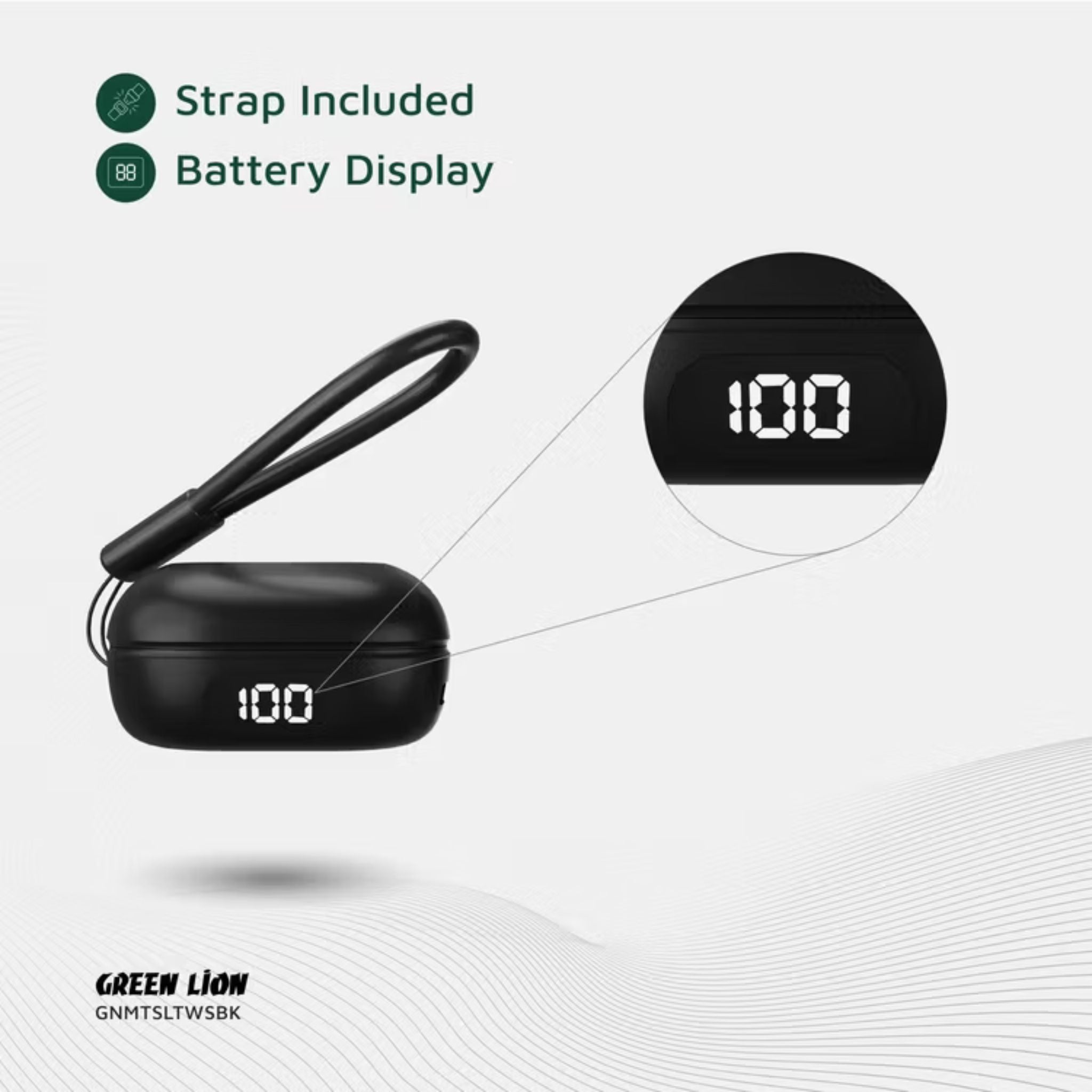 Green Lion Mittersill True Wireless Earbuds with ENC, Up to 6 Hours Playtime, IPX5 Waterproof Resistance Level, Bluetooth Version 5.4, Up to 10m Transmission Range, Type-C Charging Port, Dual-Microphone, Strap Included