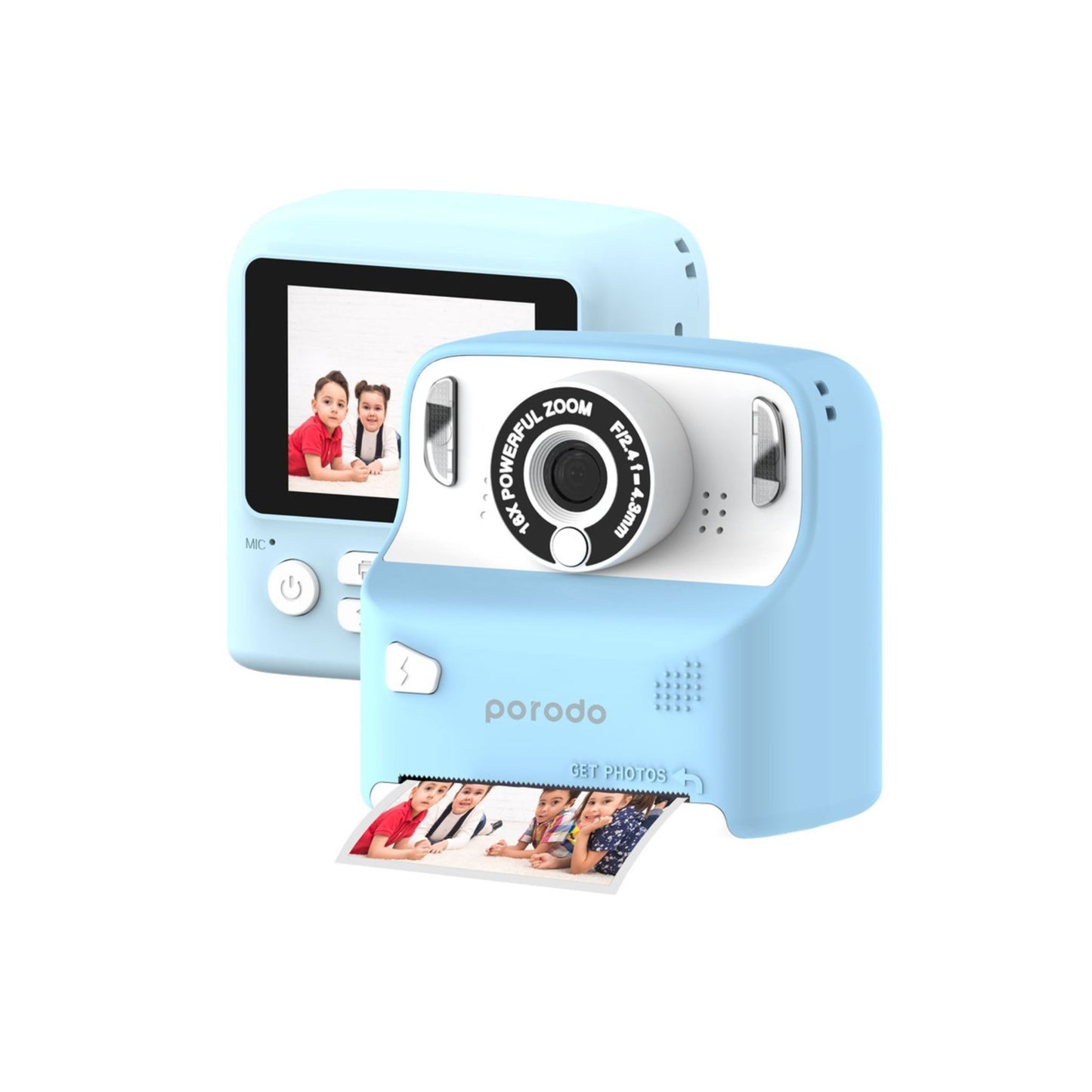 Porodo Lifestyle Kids 10000mAh Print Camera with 320 x 240 Screen Resolution, Type-C Charging Port, 2.4" Wide Screen, Built-in Games, 12MP Image Resolution, Built-in Fill Light - Blue