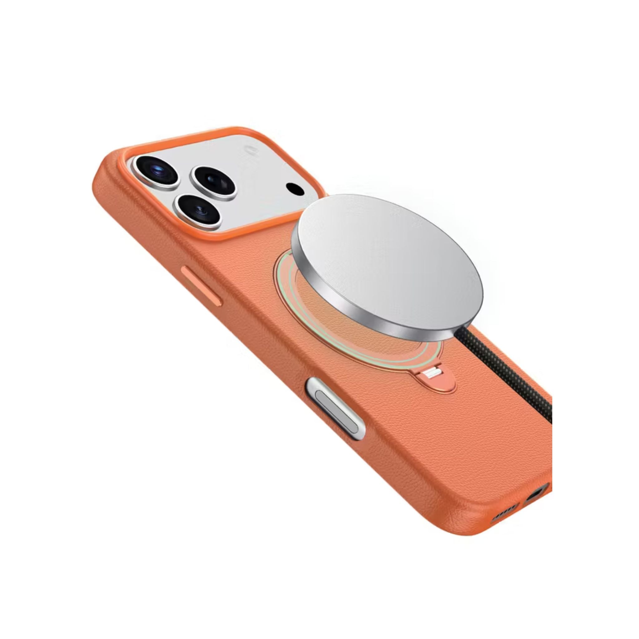 Green Lion Minster Leather MagSafe Case with Foldable Stand Design for iPhone 17 Pro Max, Anti-Fingerprint, 360° Rotatable Stand, Anti-Scratch, Camera Protection, Comfortable Grip - Orange