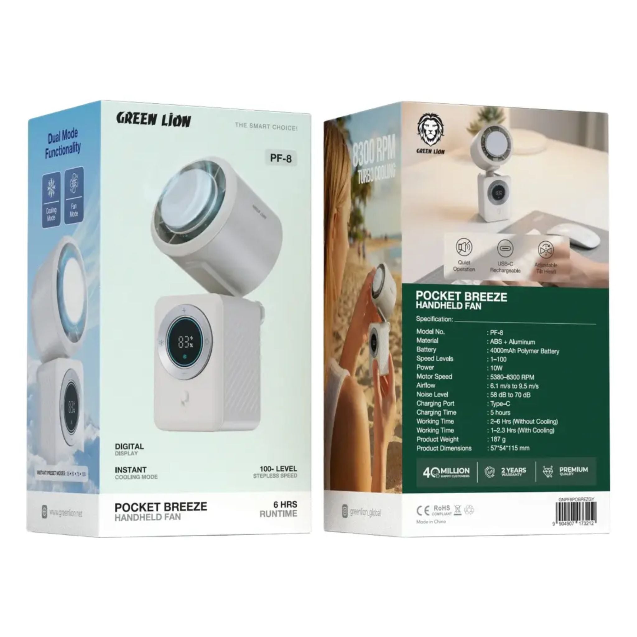 Green Lion Pocket Breeze Handheld Fan - Grey