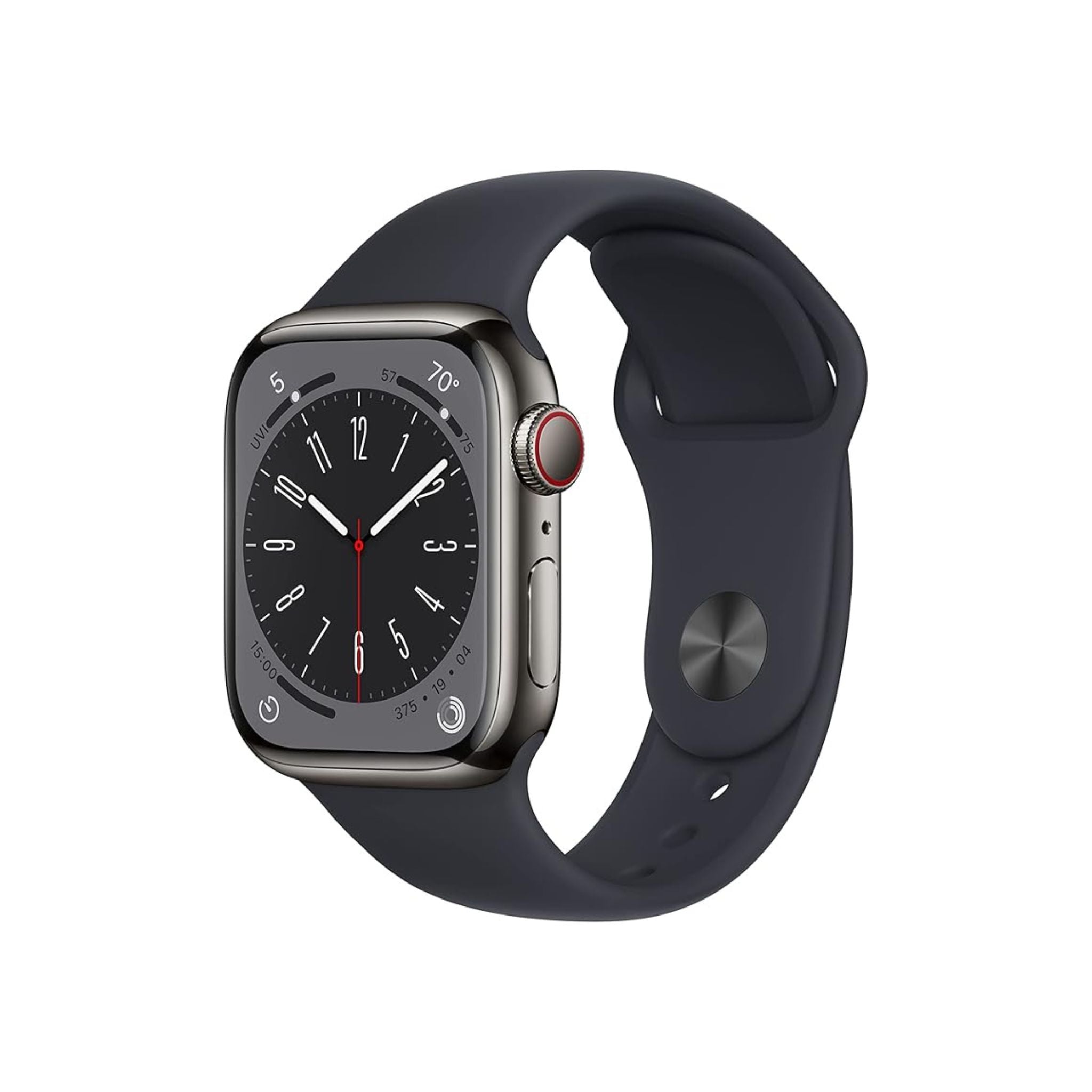 Smartwatch with a dark blue band on a white background