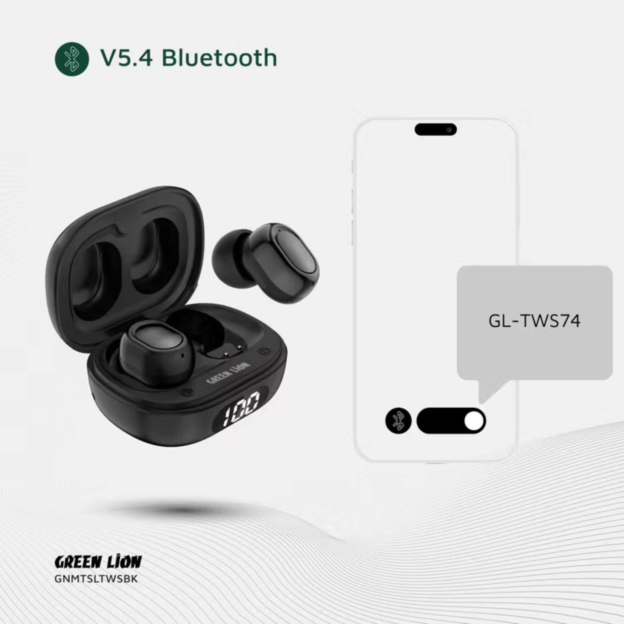 Green Lion Mittersill True Wireless Earbuds with ENC, Up to 6 Hours Playtime, IPX5 Waterproof Resistance Level, Bluetooth Version 5.4, Up to 10m Transmission Range, Type-C Charging Port, Dual-Microphone, Strap Included