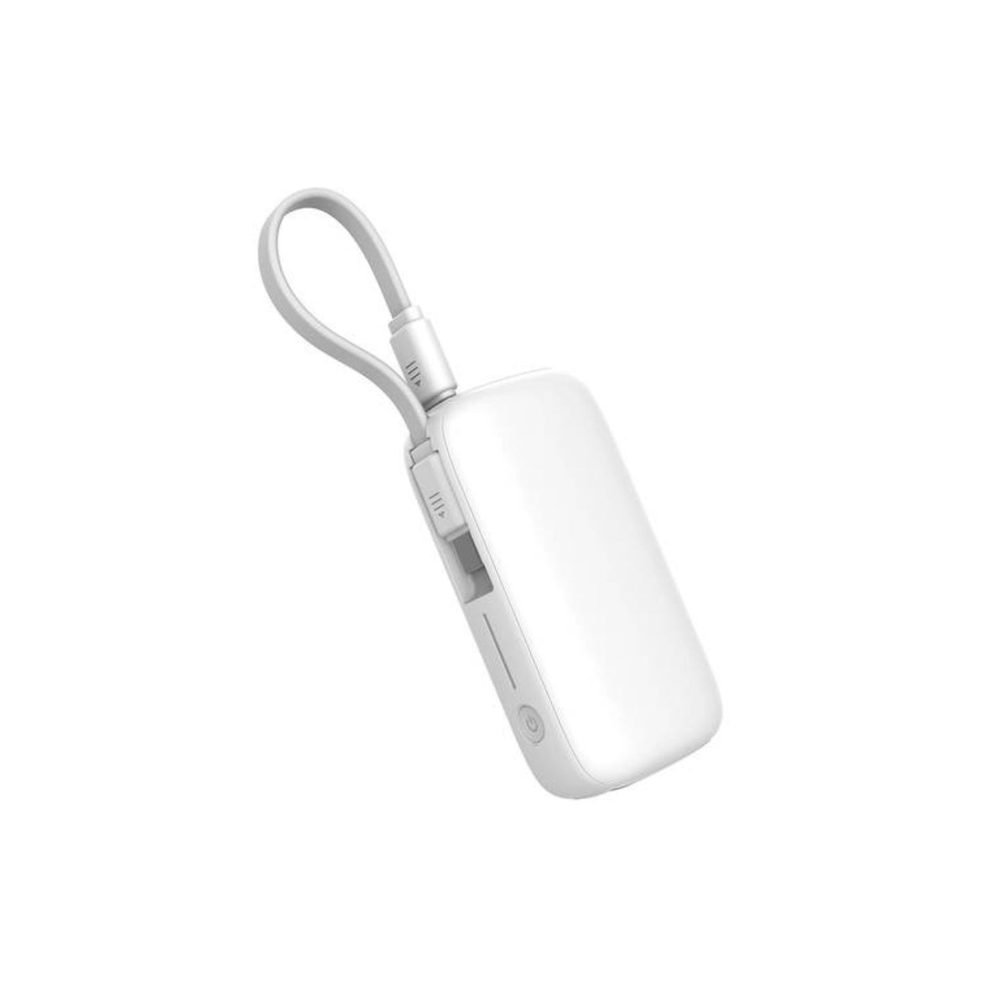 Powerology 5000mAh Power Bank with Removable USB-C Wire, Advanced Charging Technology, 2-Device Charging, Compact & Portable, Built-in Safeguards, 20W Power Delivery - White