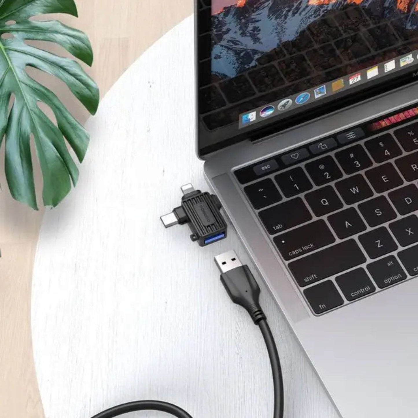 Porodo 3-in-1 OTG Adapter, USB A to Lightning, Micro & Type-C, Fast Data Transfer, Universal Compatibility, Plug & Play, Up to 480Mbps Data Transfer Speed - Black