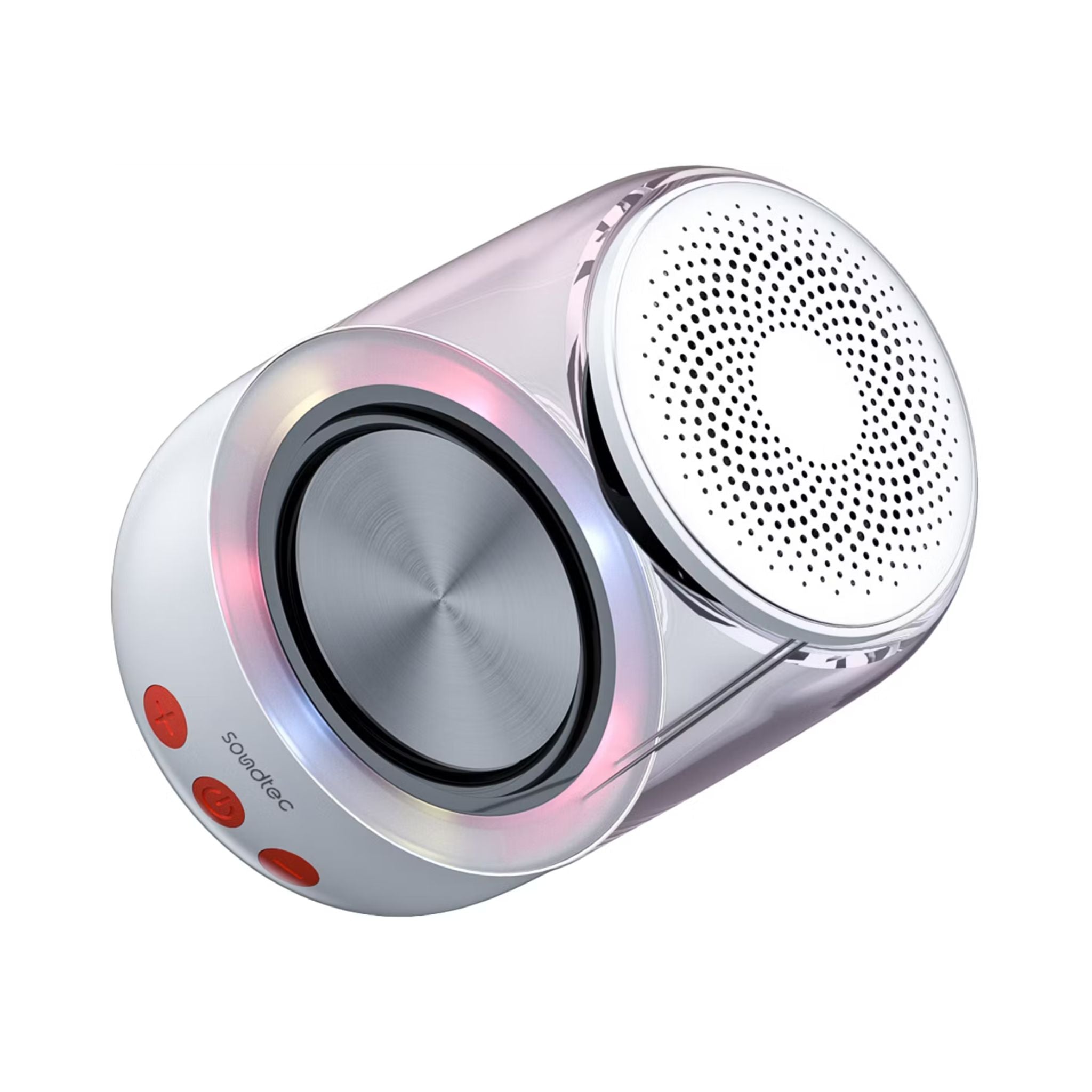 Porodo Crystal-Glow Mini Bluetooth Speaker with RGB Lights, Around 5 Hours Play Time, 1000mAh Battery, 10m Transmission Range, Bluetooth Version 5.4, USB-C Charging Port, Hands-Free Calls, TWS Pairing - White