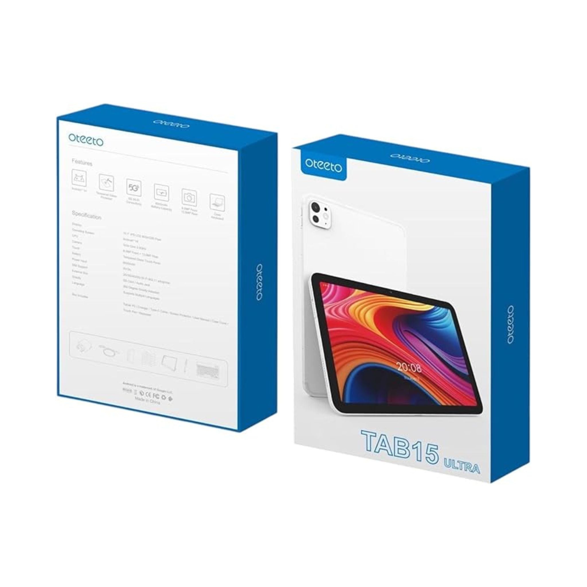Oteeto TAB 15 ULTRA / 10.1 Inch / Android 14 / 5G Dual SIM / Octa Core 2.0GHz / Included Flip Cover, Keyboard & Touch Pen/ 12GB RAM + 512 GB ROM / 6000 mAh / 8MP + 13 MP Camera_Blue