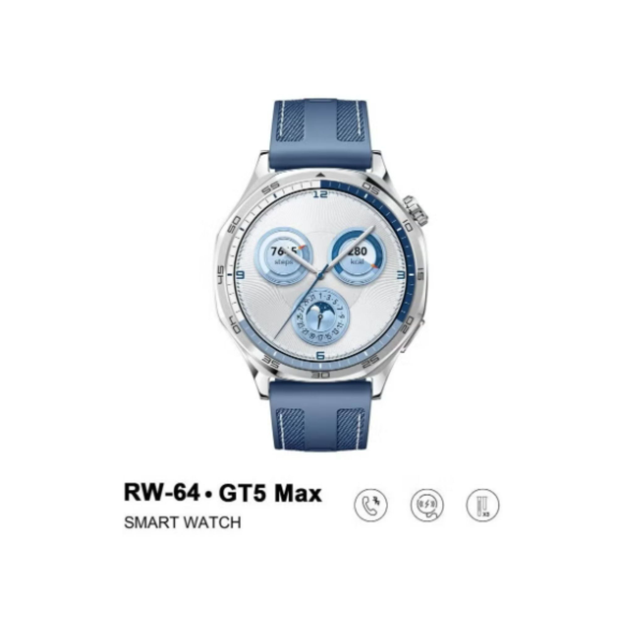 Haino Teko RW-64 GT5 Max Smartwatch with Large AMOLED Display, Voice Assistant, 3 Pair Straps – Stylish and Functional Smartwatch for Men- Blue
