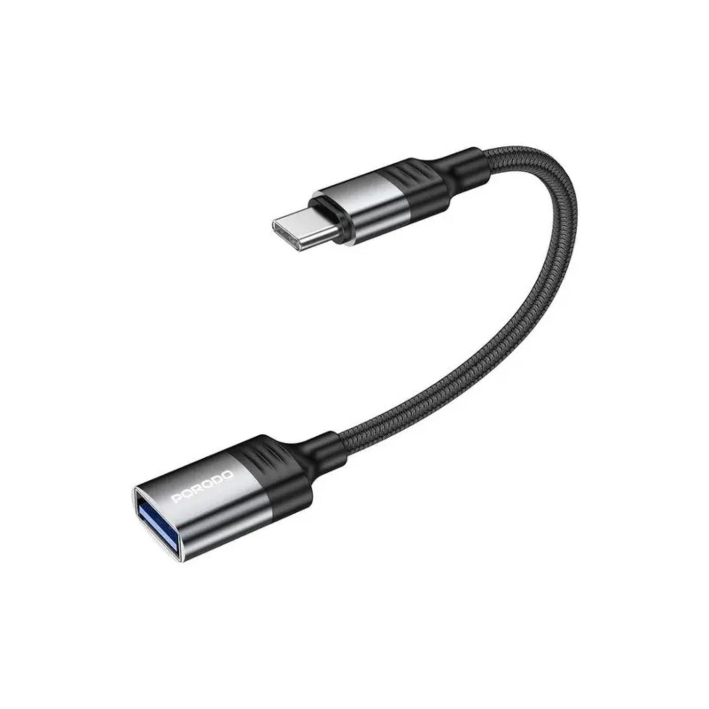 Porodo USB C OTG Wire, 12cm Cable Length, Braided Cable, USB 3.0, Universal Compatibility, Up to 10Gbps Fast Data Transfer Speed, Plug & Play, - Black