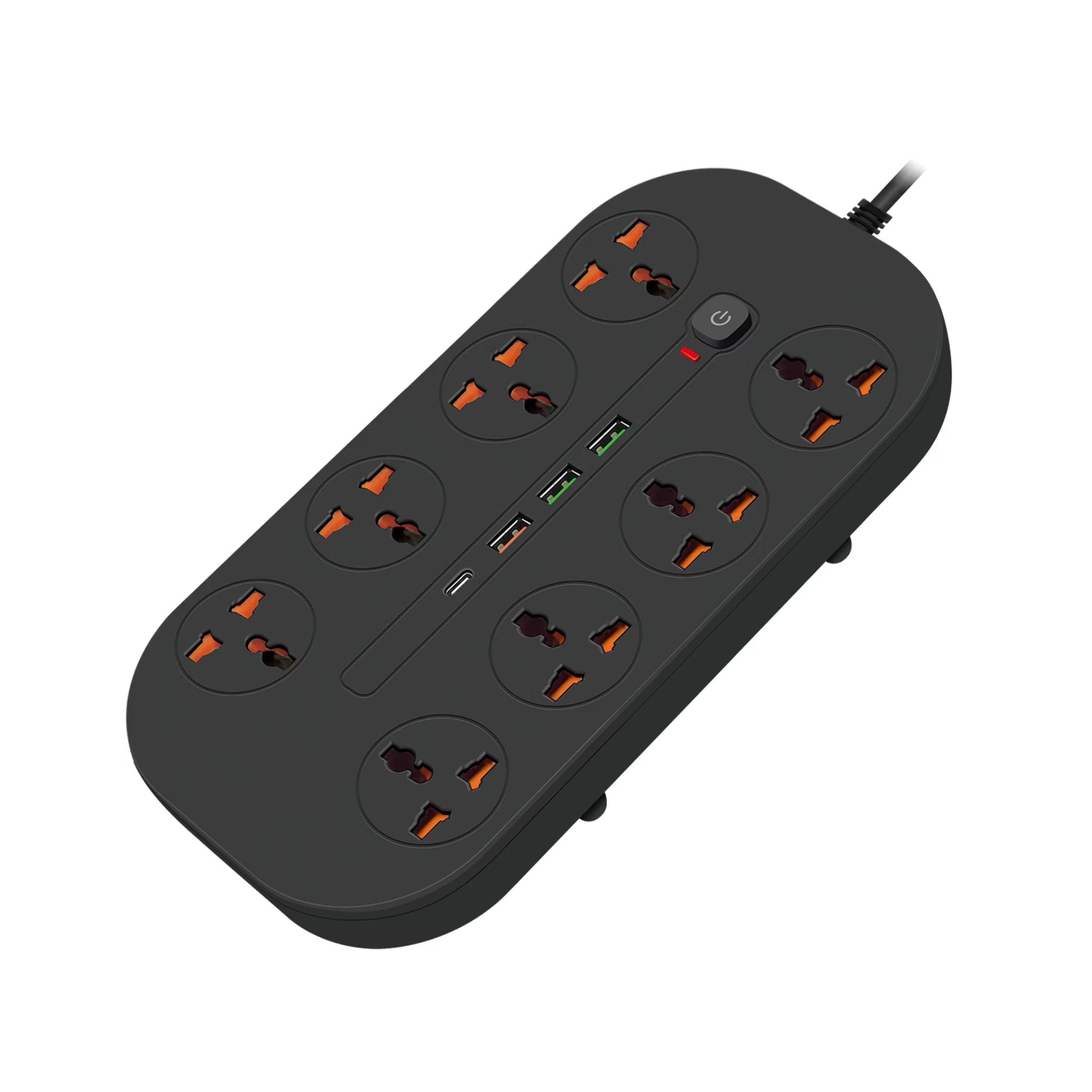 Porodo 8AC Universal Power Strip with Premium Materials, Safety Shutters, 13A Maximum Current, 3m Cable Length - Black