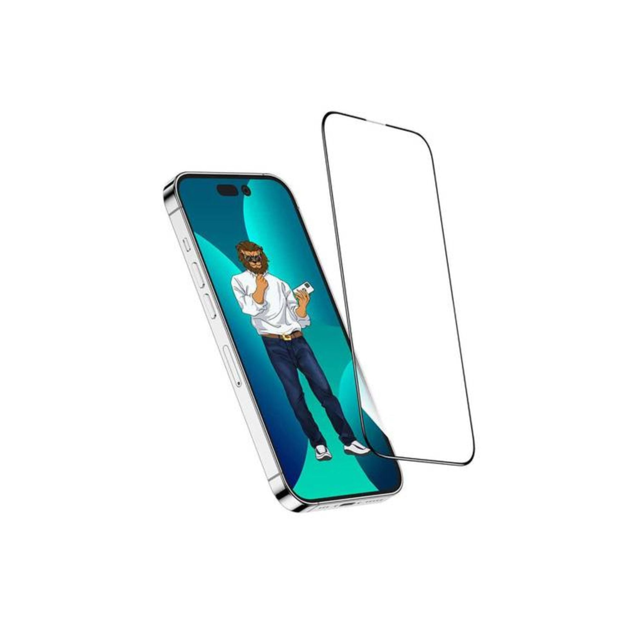 A promotional image showing a clear glass screen protector for the iPhone 12/12 Pro, with the brand Green Lion visible.