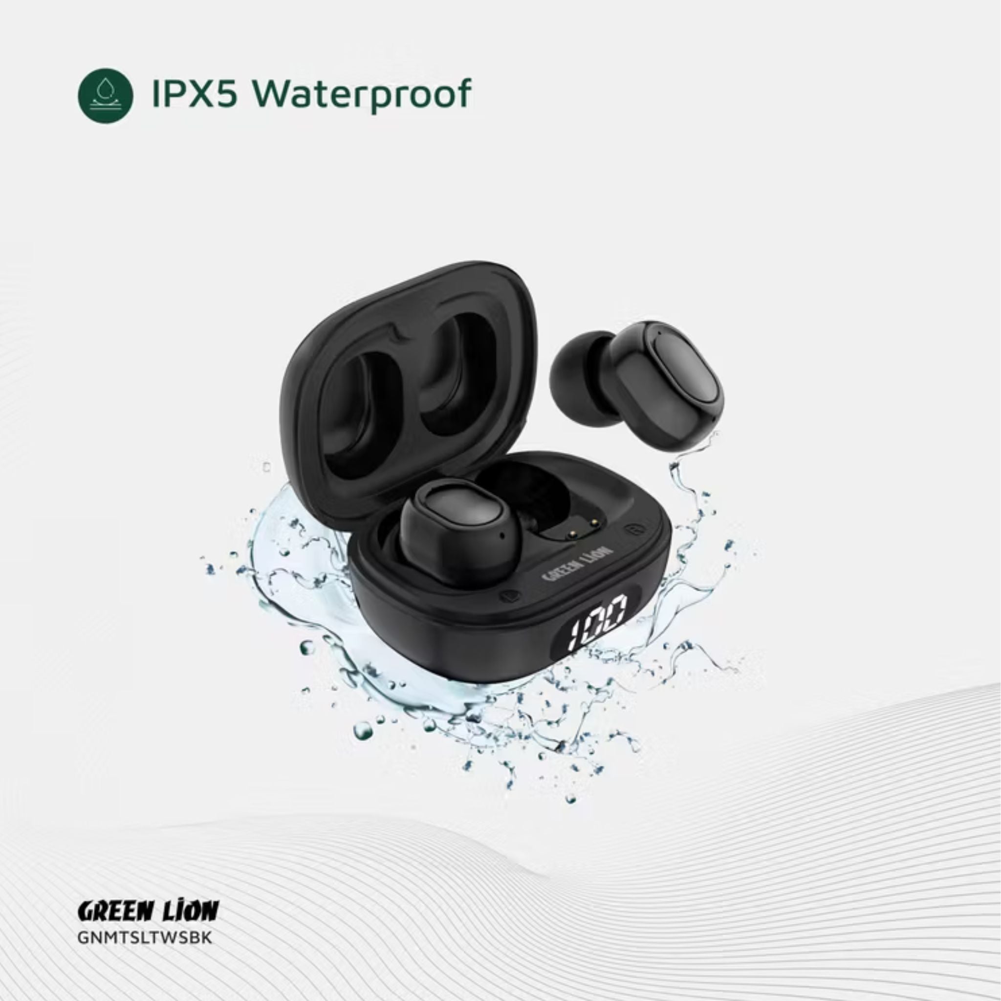 Green Lion Mittersill True Wireless Earbuds with ENC, Up to 6 Hours Playtime, IPX5 Waterproof Resistance Level, Bluetooth Version 5.4, Up to 10m Transmission Range, Type-C Charging Port, Dual-Microphone, Strap Included