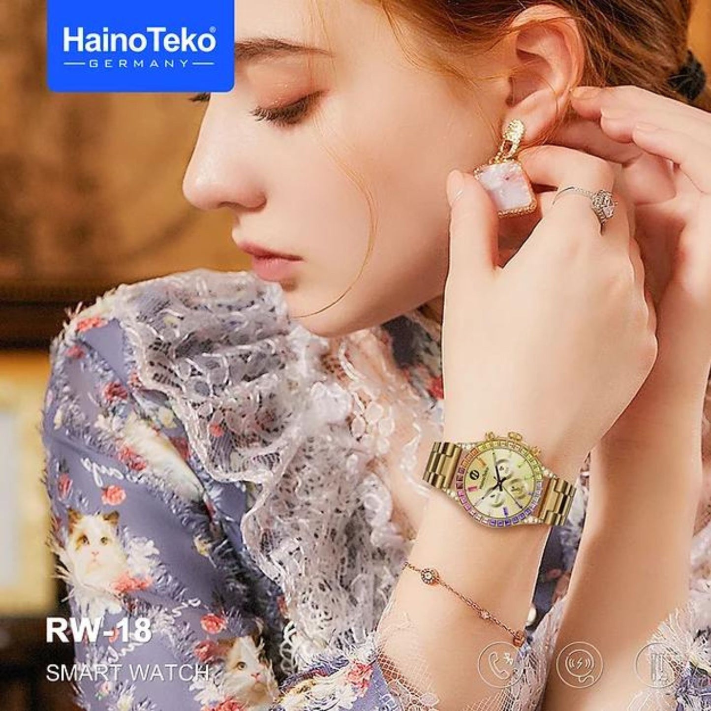 Haino Teko RW-18 Smartwatch Combo_Bluetooth,Touchscreen, Voice Assistant_Gold