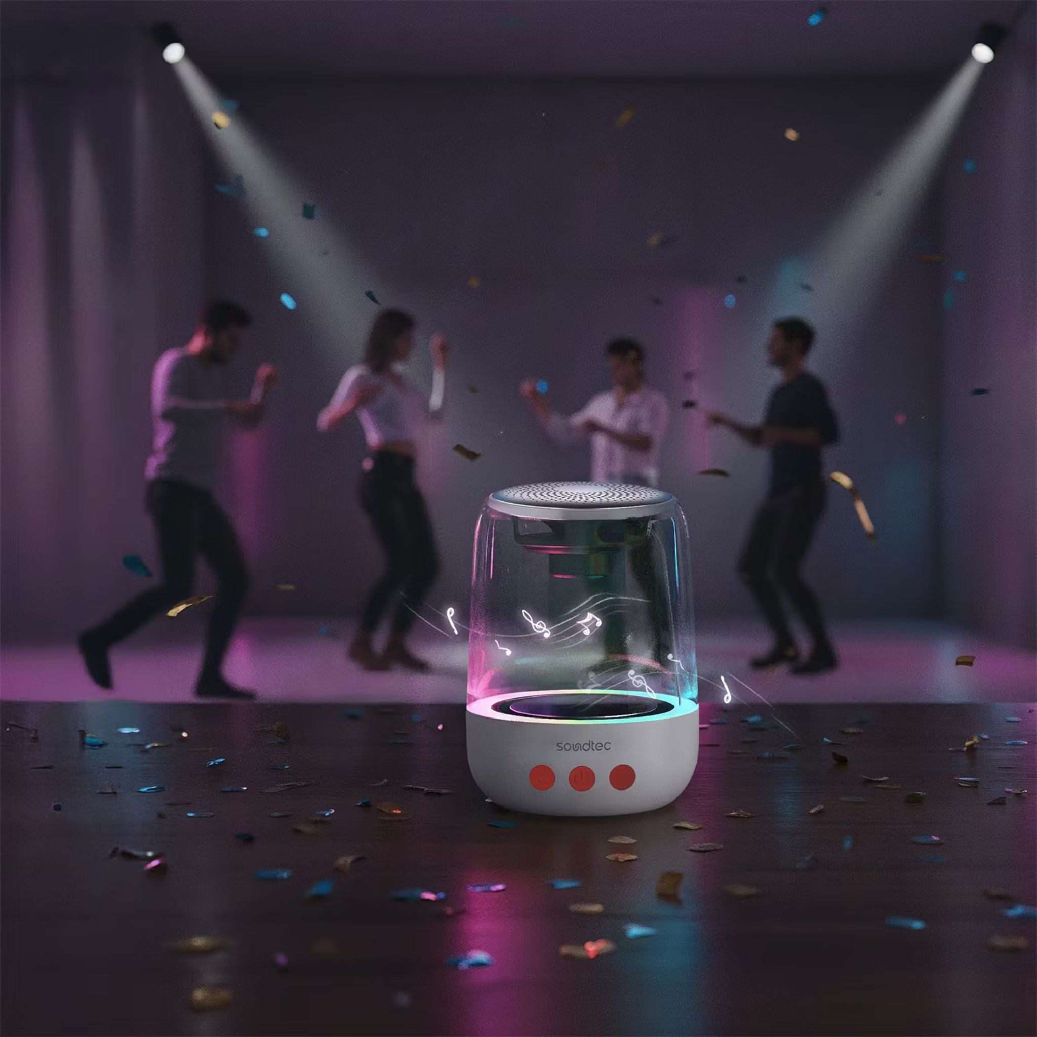 Porodo Crystal-Glow Mini Bluetooth Speaker with RGB Lights, Around 5 Hours Play Time, 1000mAh Battery, 10m Transmission Range, Bluetooth Version 5.4, USB-C Charging Port, Hands-Free Calls, TWS Pairing - White