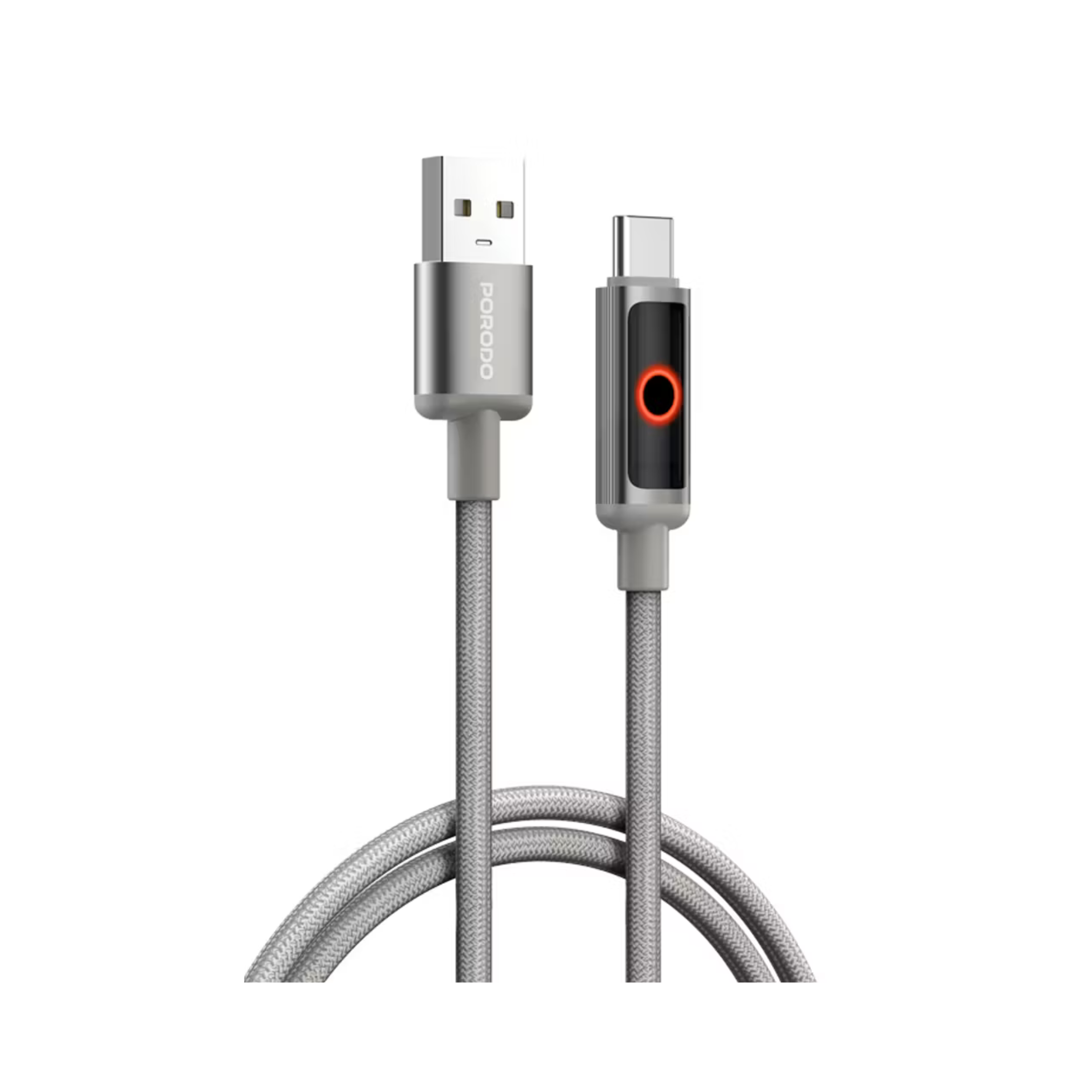 Porodo Charge Lite USB-A to USB-C Cable with High-Speed Charging, Braided & Aluminum Alloy Material, 1m Cable Length, 480Mbps Transfer Speed, Protect Battery - Gray