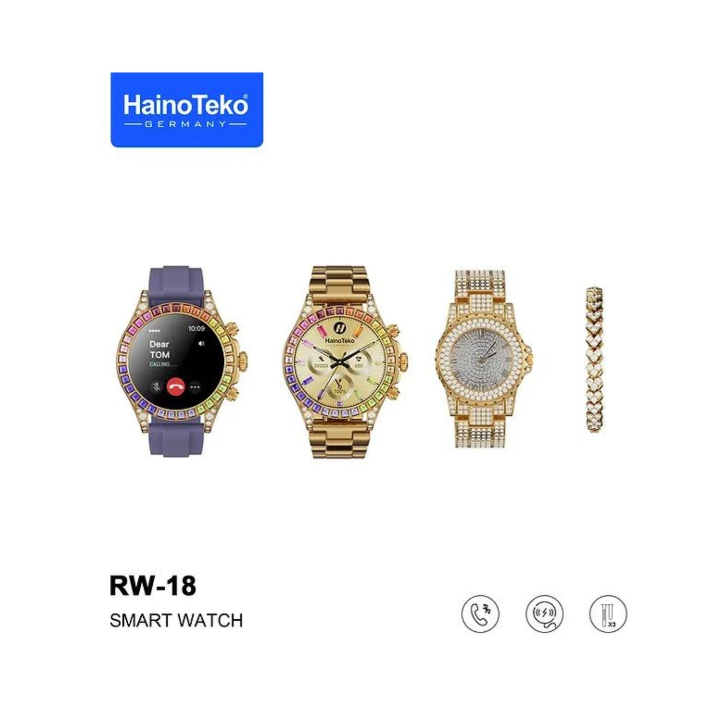 Haino Teko RW-18 Smartwatch Combo_Bluetooth,Touchscreen, Voice Assistant_Gold
