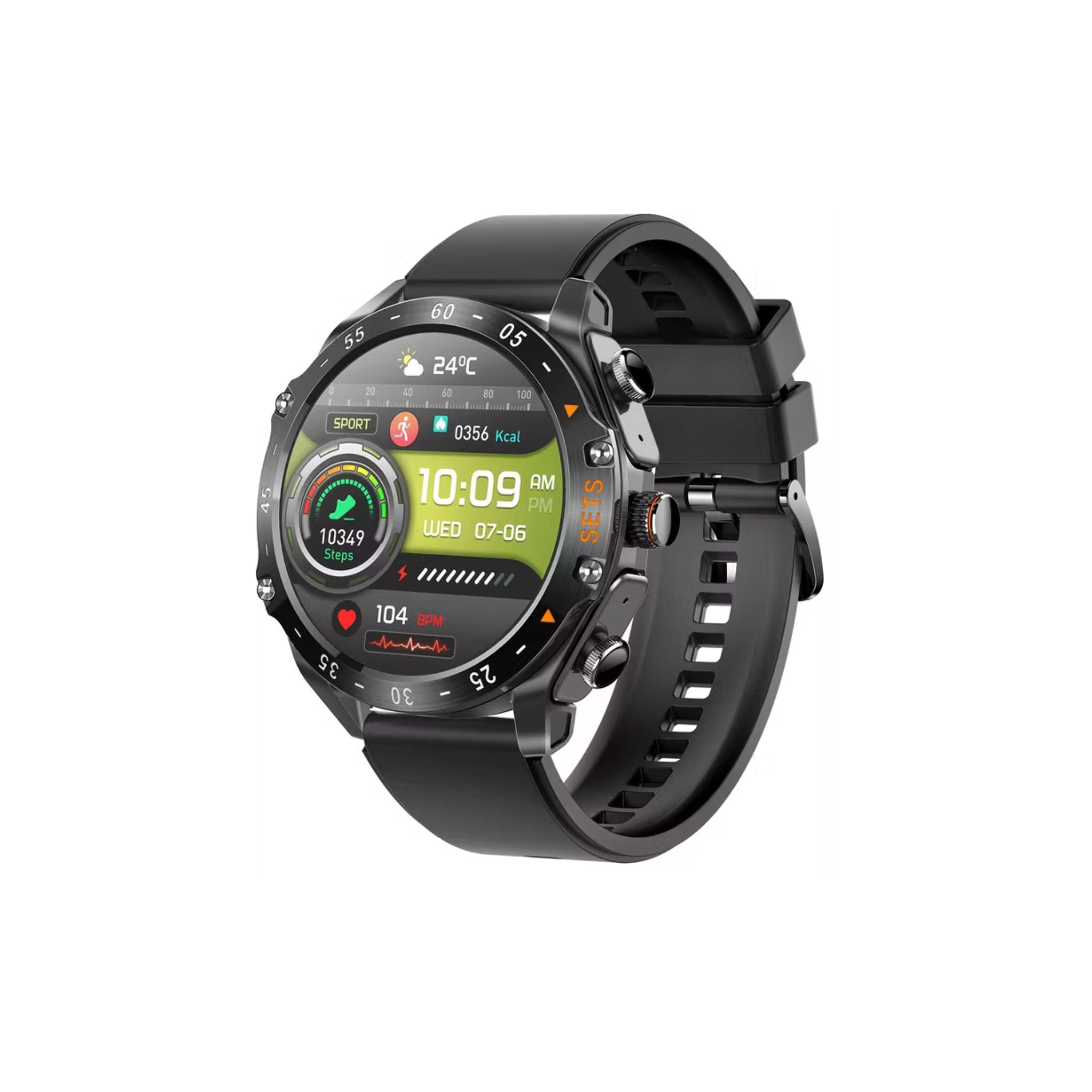 Porodo Hype Smart Watch with Wireless Earbuds and Black Leather Band, Compatible with Android 5.0, iOS 10.0 and Above