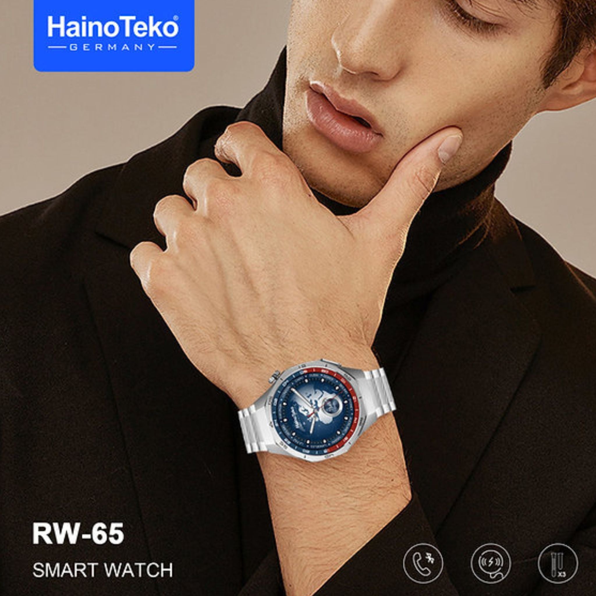 Haino Teko GT5 Pro Smartwatch RW-65 with Large Screen AMOLED Display Built-In Voice Assistant 3 Pair Premium Quality Straps and Charging Cable Designed For Men -Silver