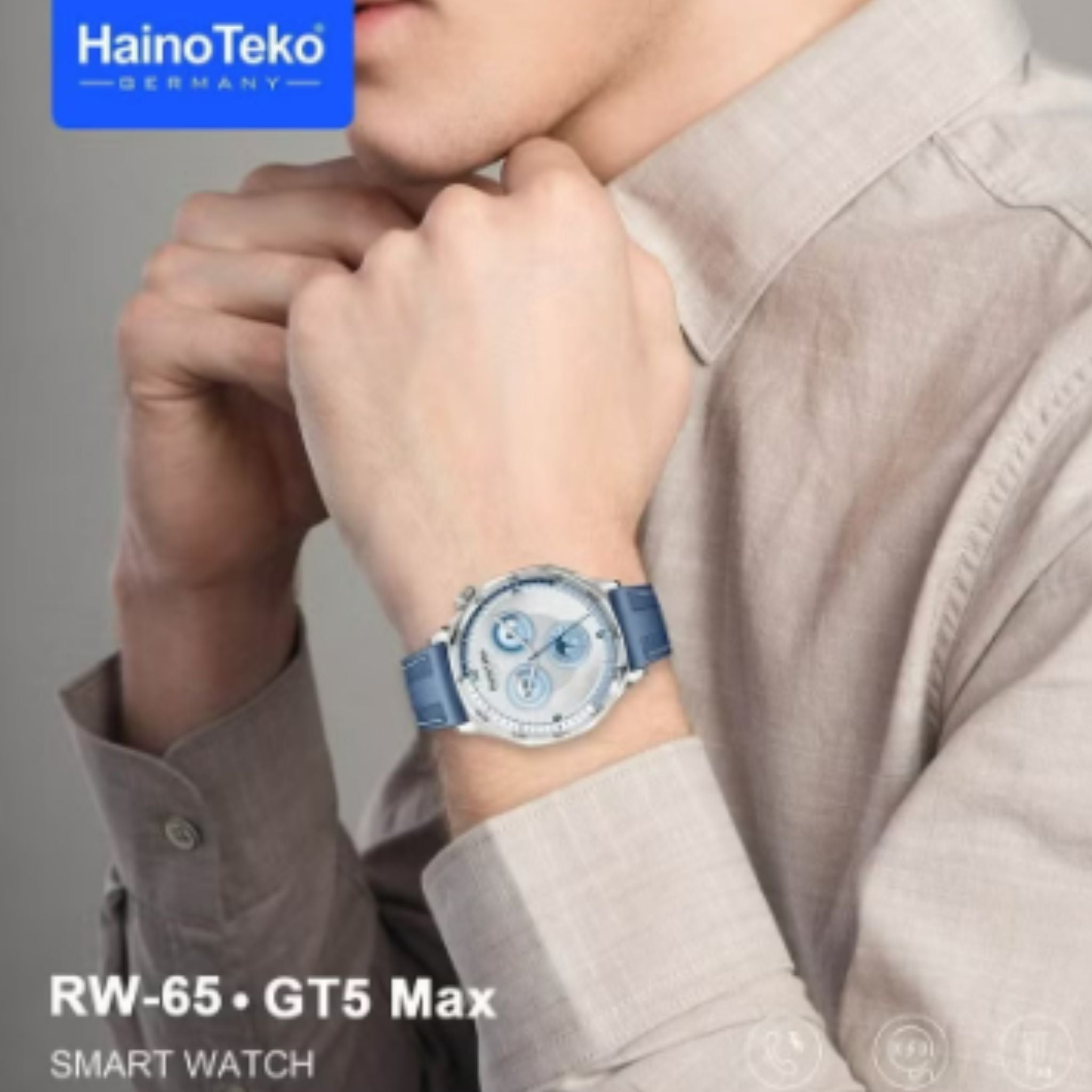 Haino Teko GT5 Pro Smartwatch RW-65 with Large Screen AMOLED Display Built-In Voice Assistant 3 Pair Premium Quality Straps and Charging Cable Designed For Men -Silver