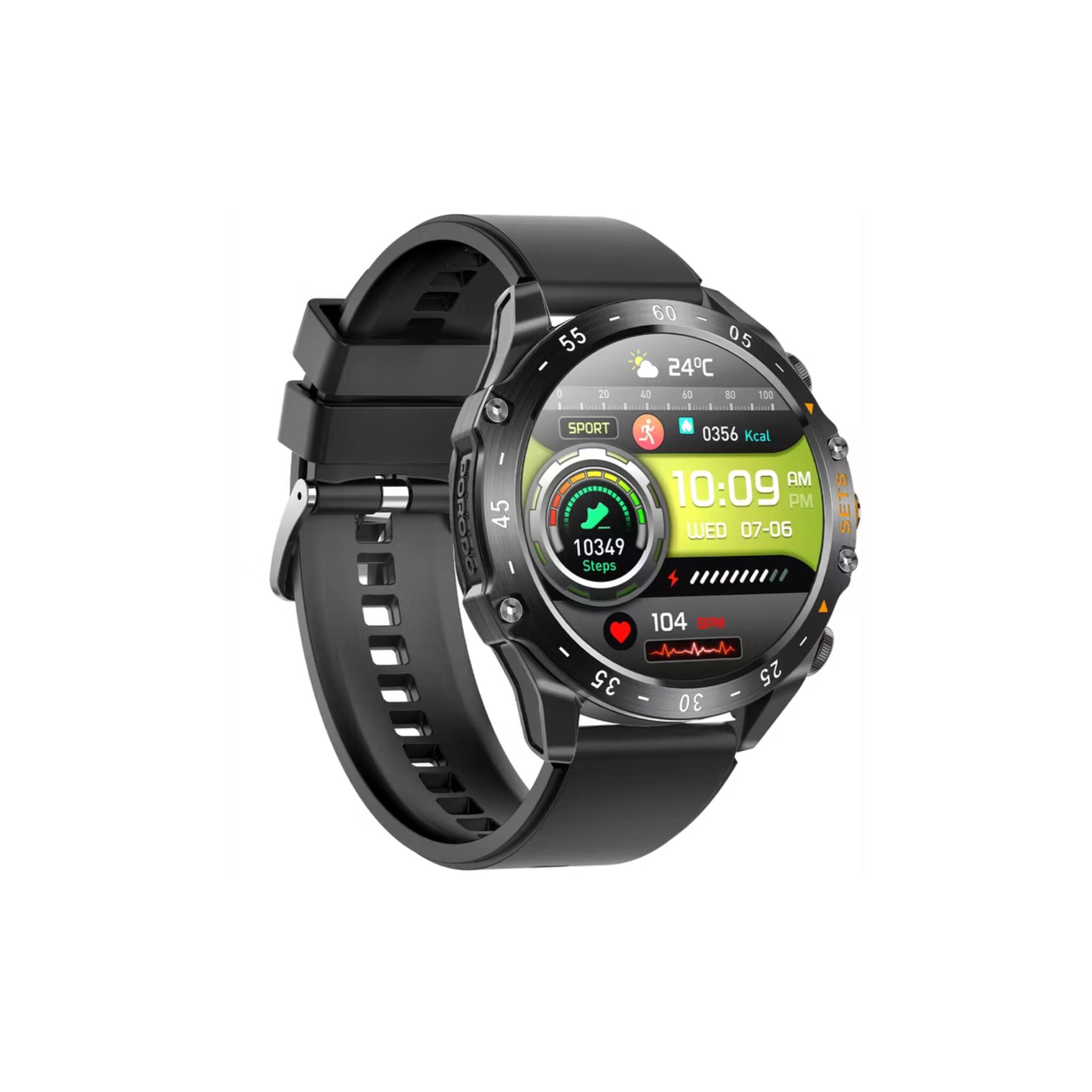 Porodo Hype Smart Watch with Wireless Earbuds and Black Leather Band, Compatible with Android 5.0, iOS 10.0 and Above