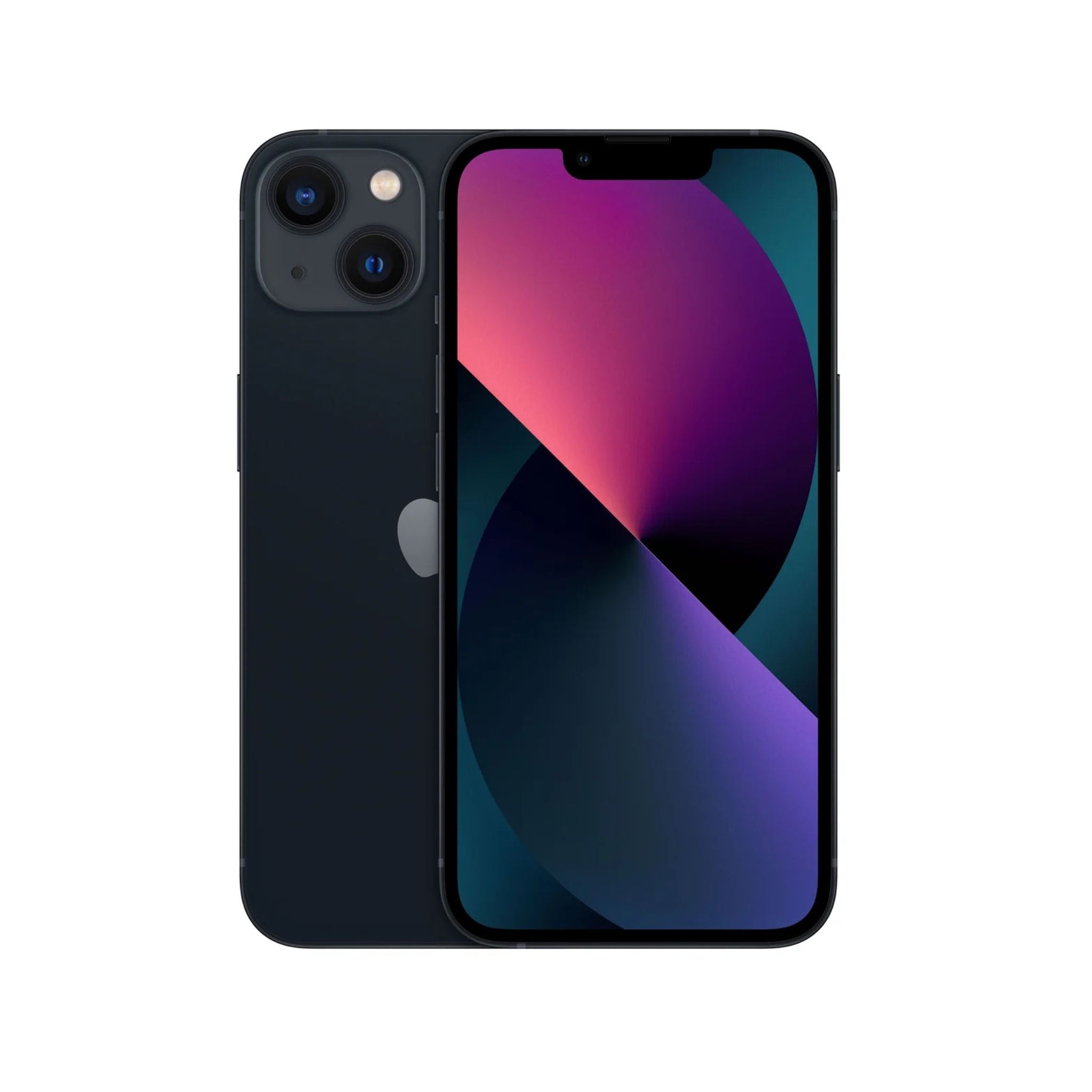 Black smartphone showing back and front views on a white background