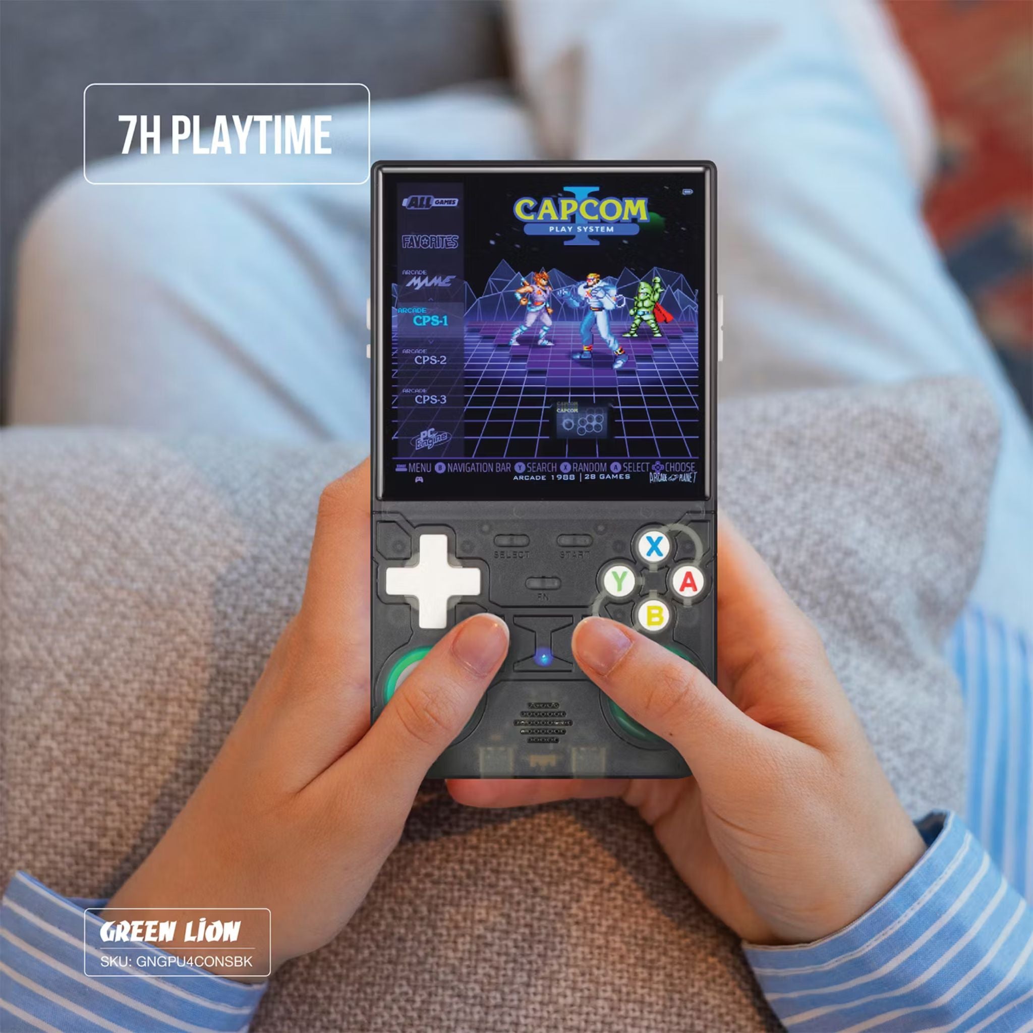 Green Lion GP ULTRA 4 Gaming Console with +15000 Games, Type-C Charging, 8W Built-in Speaker, Gamepad Connection, TF Card Storage, HDMI TV Output, 64GB Memory - Black