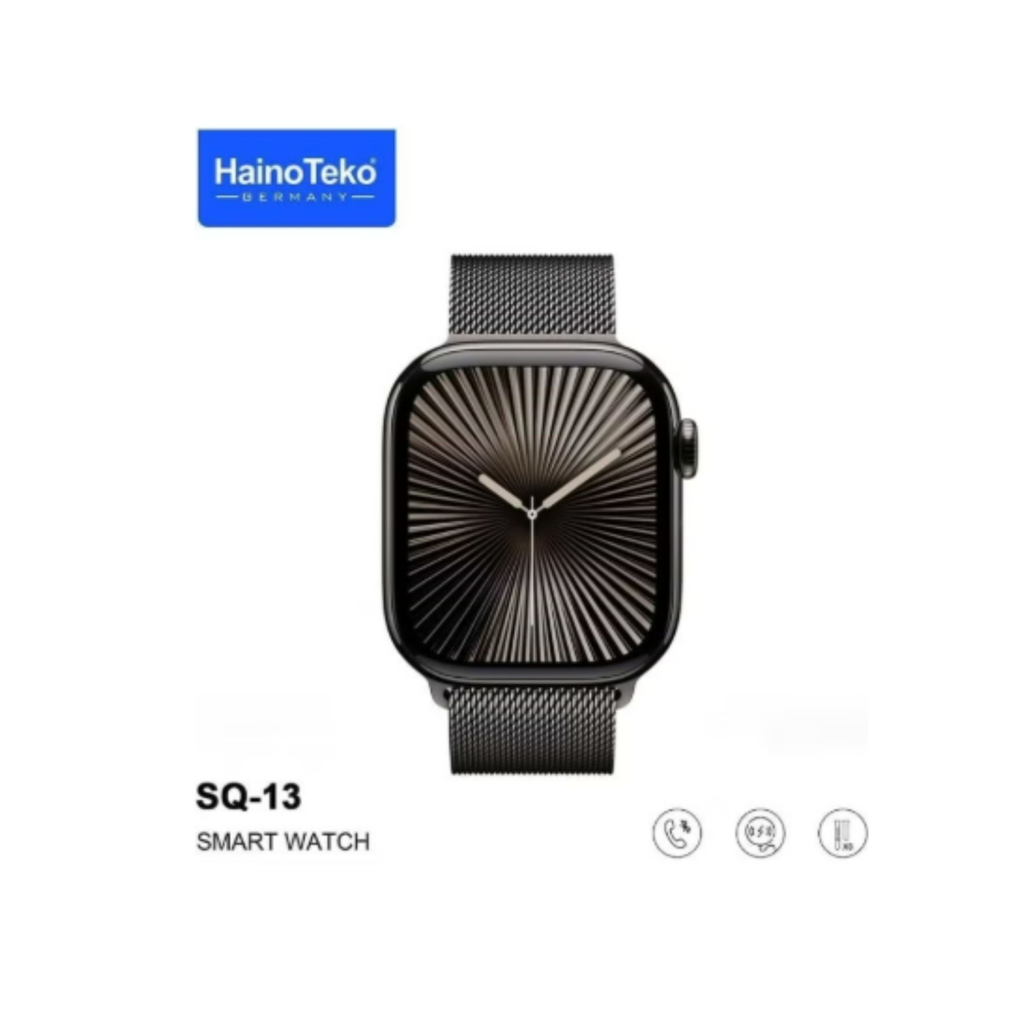 Haino Teko Germany SQ-13 Smartwatch – Large AMOLED Display, AI Voice Assistant, 3 Interchangeable Straps, Charging Cable Included, Fitness Tracker, Heart Rate & Sports Mode, Waterproof, Unisex Design for Ladies & Gents – Jet Black