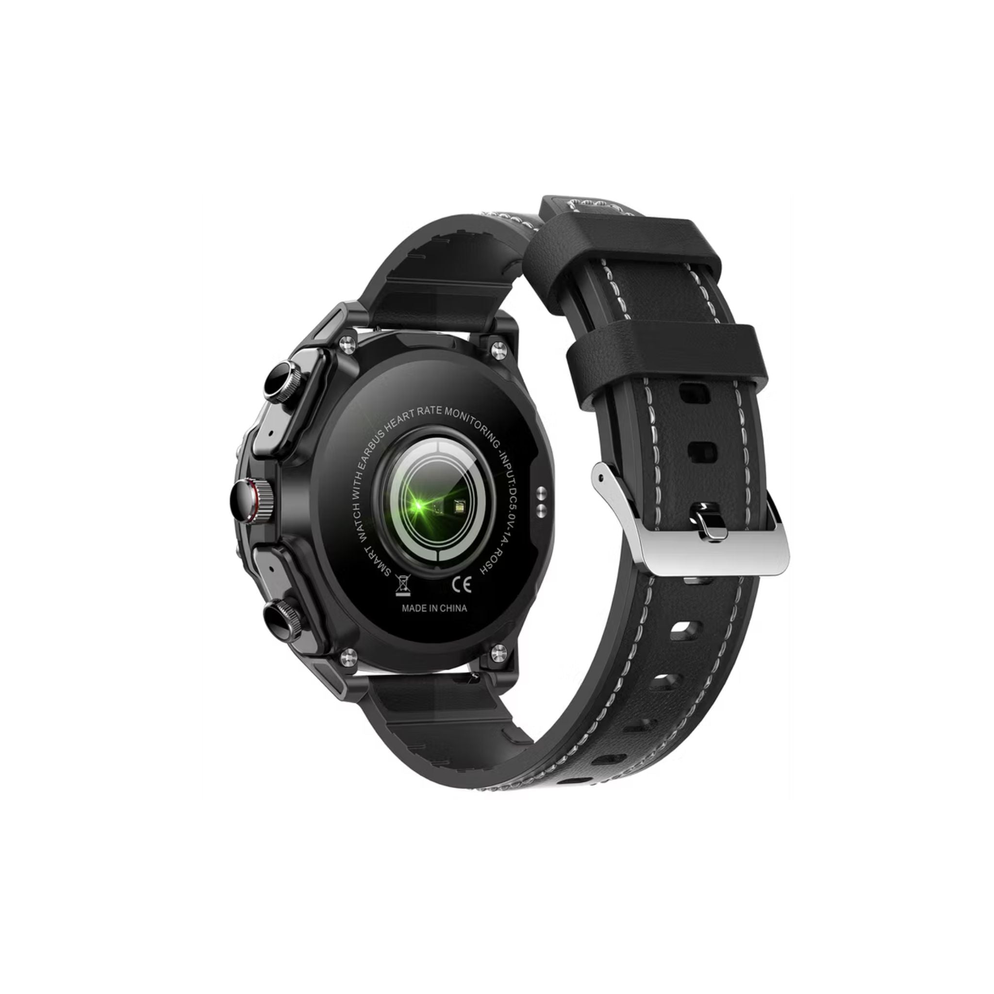 Porodo Hype Smart Watch with Wireless Earbuds and Black Leather Band, Compatible with Android 5.0, iOS 10.0 and Above