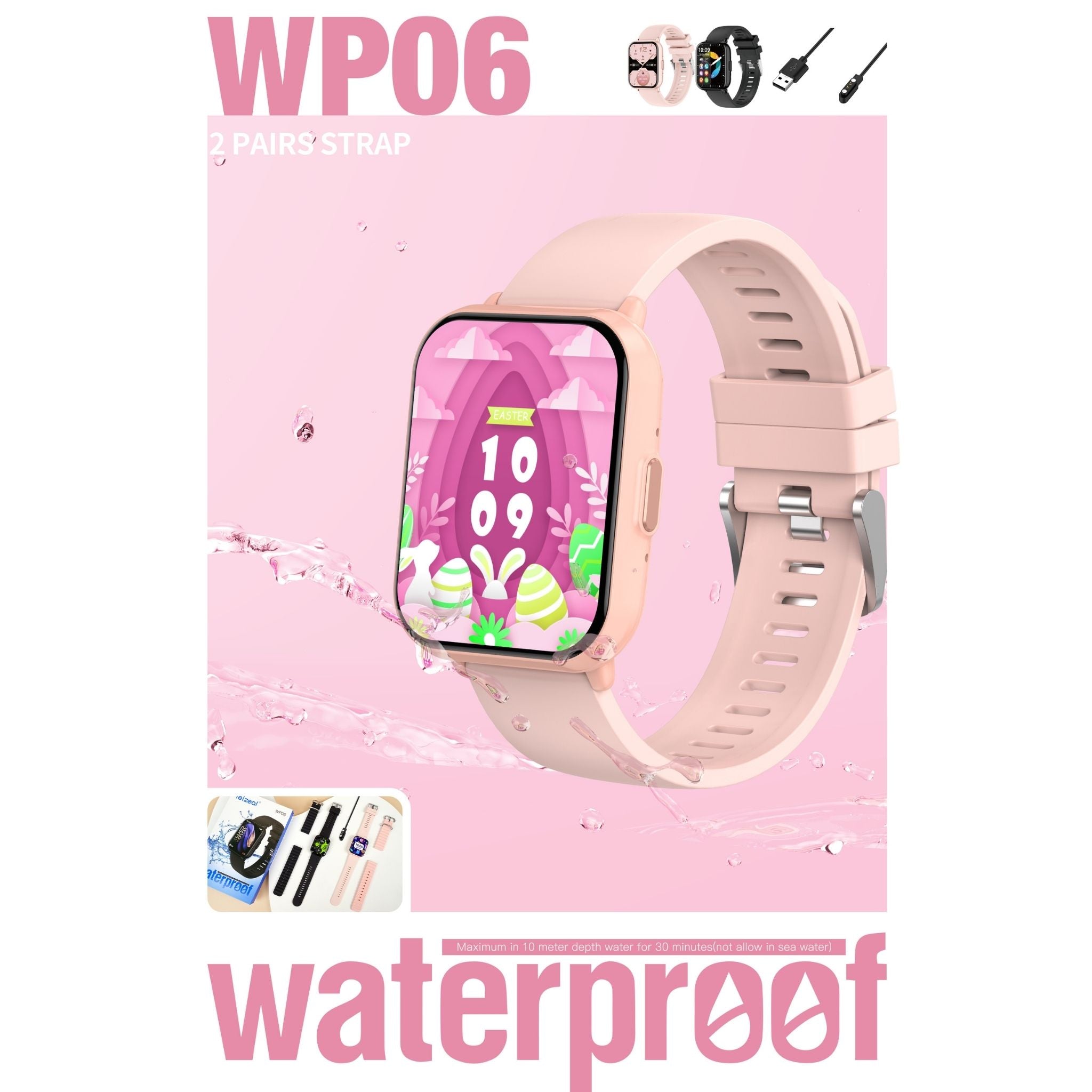 Telzeal WP06 Smartwatch with Full-Touch Color Display, Waterproof Design, Multiple Watch Faces, Stylish & Comfortable Wear – Pink