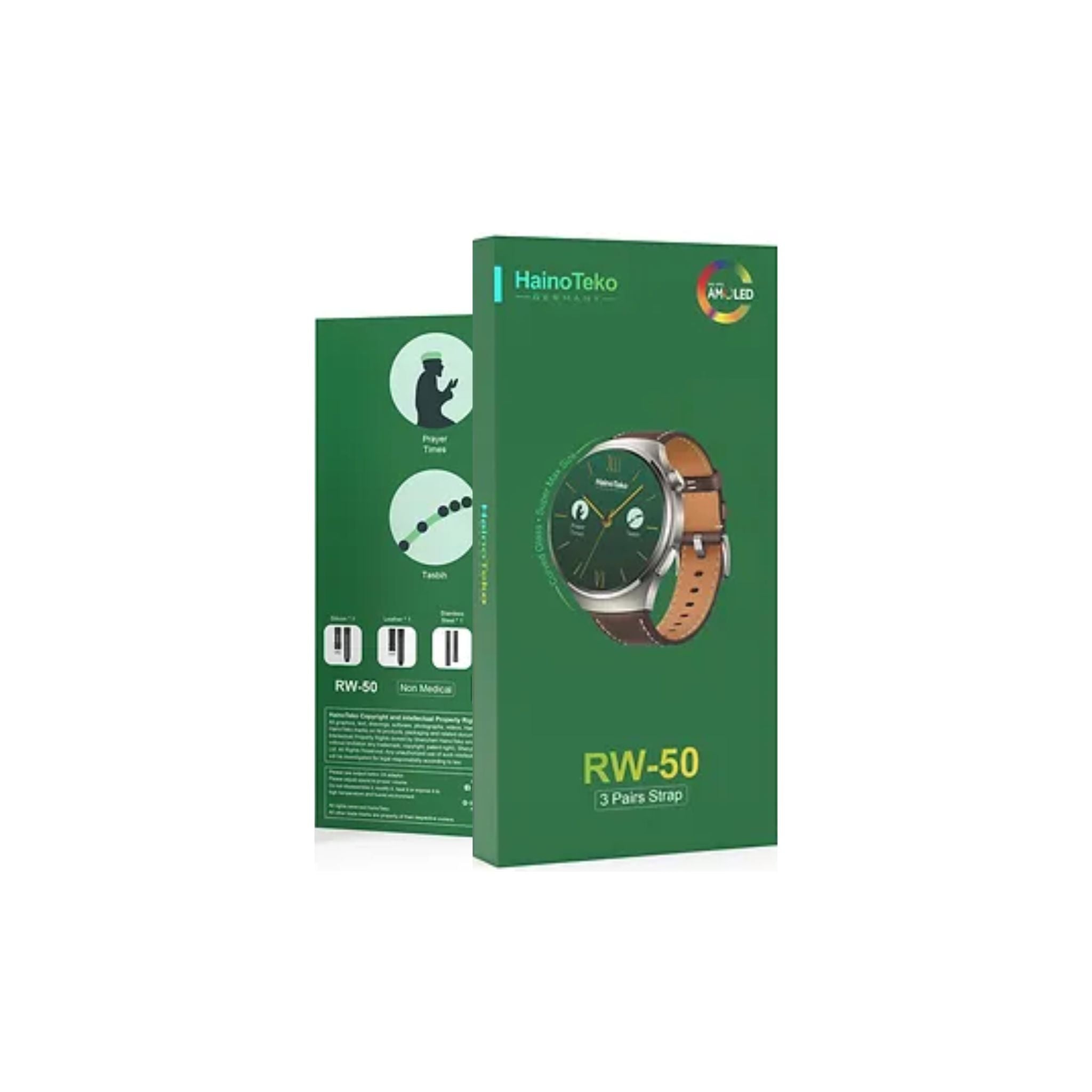 Haino Teko Germany RW-50 Super Max Smartwatch with Round Curved AMOLED Display and 3 Strap Pairs – Silver (Unisex)