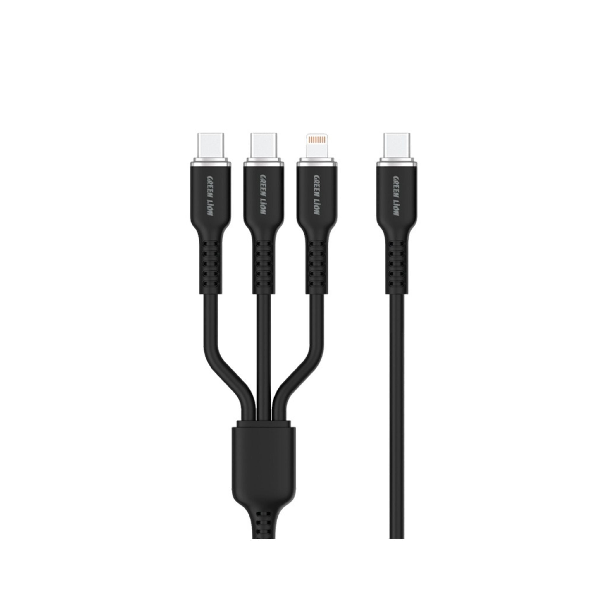 Green Lion 3in1 Silicone Cable, Wide Compatible, Charge & Sync, 10000 Bends, Secure & Safe - Black