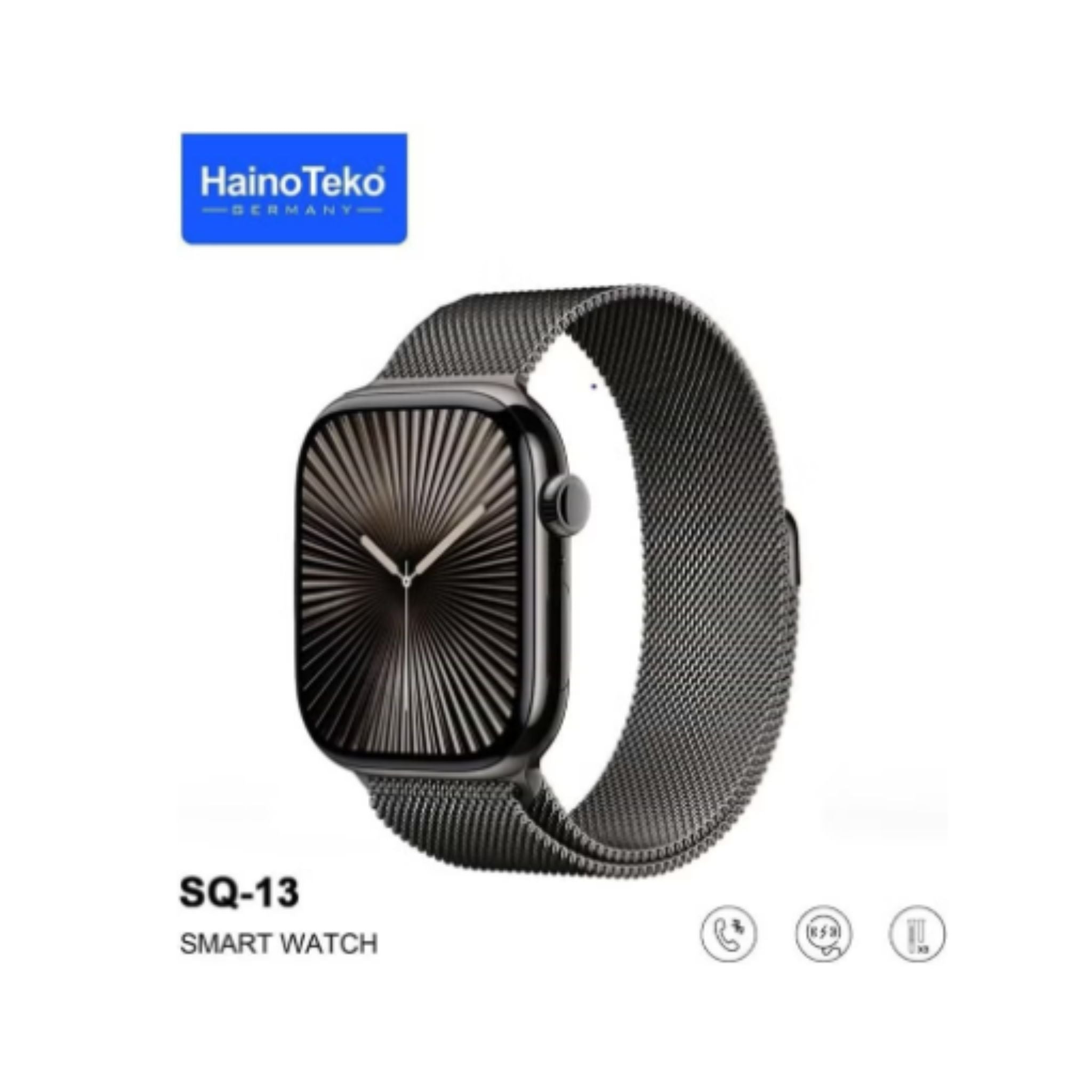 Haino Teko Germany SQ-13 Smartwatch – Large AMOLED Display, AI Voice Assistant, 3 Interchangeable Straps, Charging Cable Included, Fitness Tracker, Heart Rate & Sports Mode, Waterproof, Unisex Design for Ladies & Gents – Jet Black