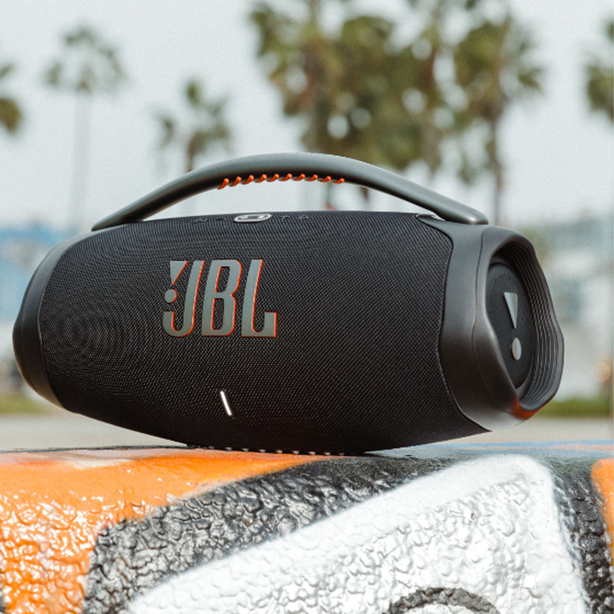 JBL Boombox 3 Portable Bluetooth Speaker, 3-Way Speaker, Metal Carry Handle with Silicone Grips, 1x Woofer, 2x Midrange & 2x Tweeters, Up to 24H of Playback, Pair Up to 2 Devices-Black