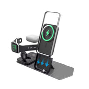 Green Lion Trio Charger Pro 5000mAh Power Bank, PD 20W with 3-in-1 Wireless Charging, Detachable Power Bank, Built-in Kickstand, 27W USB-C Power Input - Gray