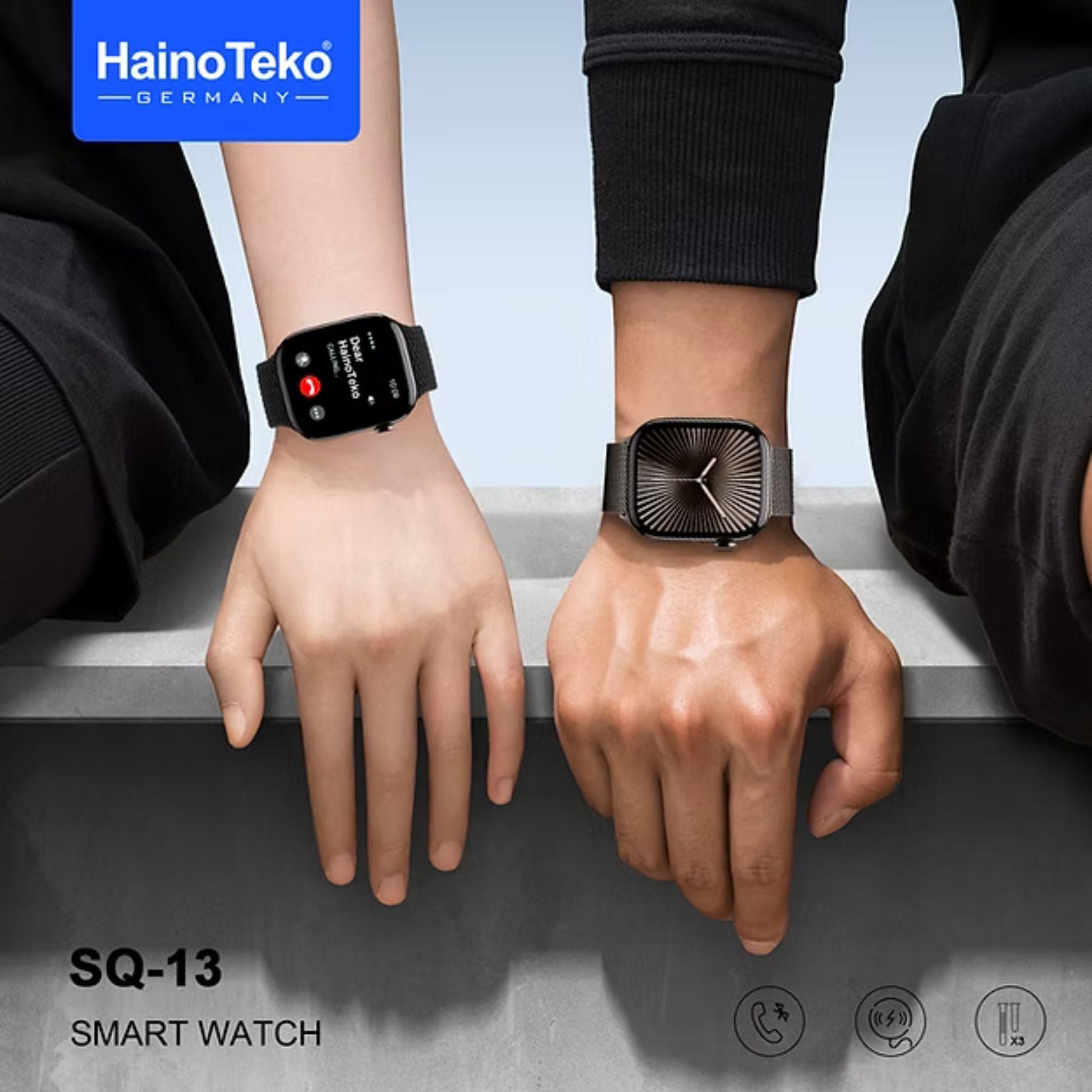 Haino Teko Germany SQ-13 Smartwatch – Large AMOLED Display, AI Voice Assistant, 3 Interchangeable Straps, Charging Cable Included, Fitness Tracker, Heart Rate & Sports Mode, Waterproof, Unisex Design for Ladies & Gents – Jet Black