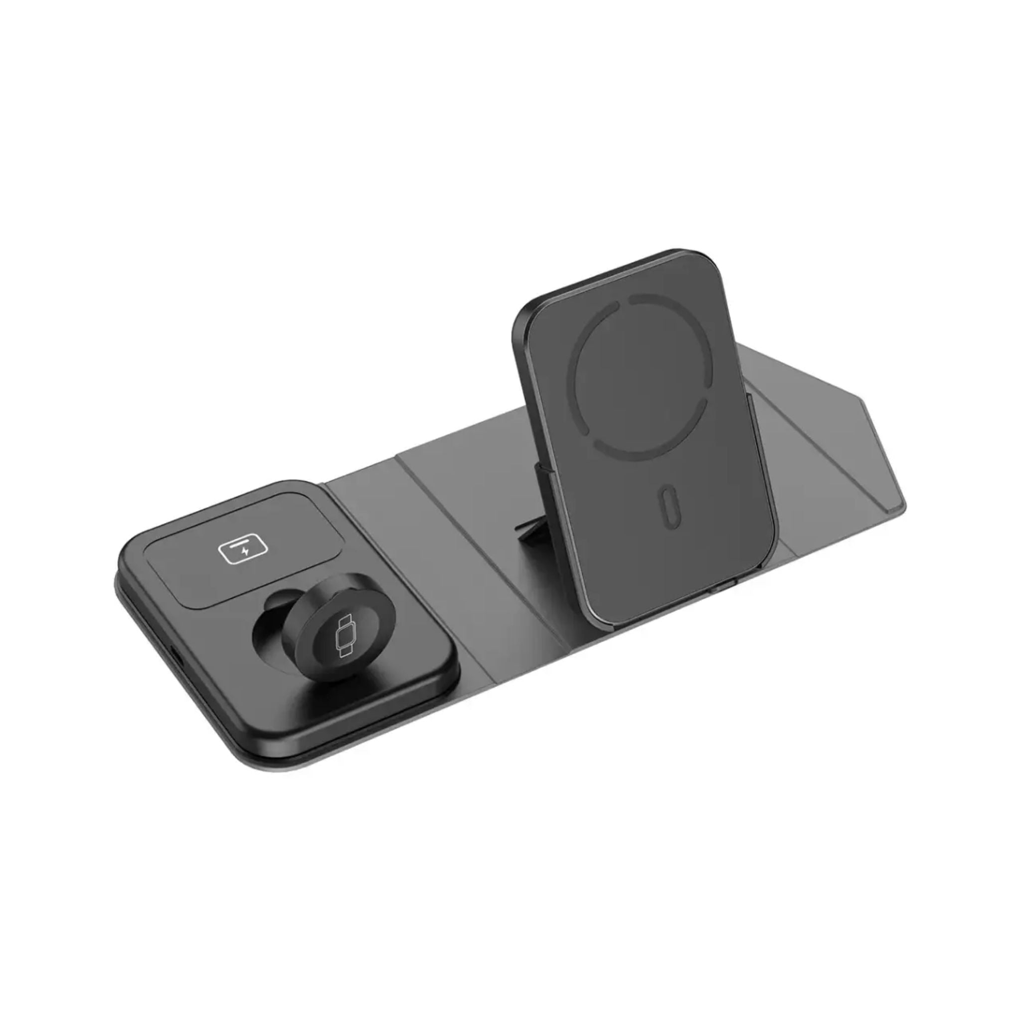 Green Lion Trio Charger Pro 5000mAh Power Bank, PD 20W with 3-in-1 Wireless Charging, Detachable Power Bank, Built-in Kickstand, 27W USB-C Power Input - Gray