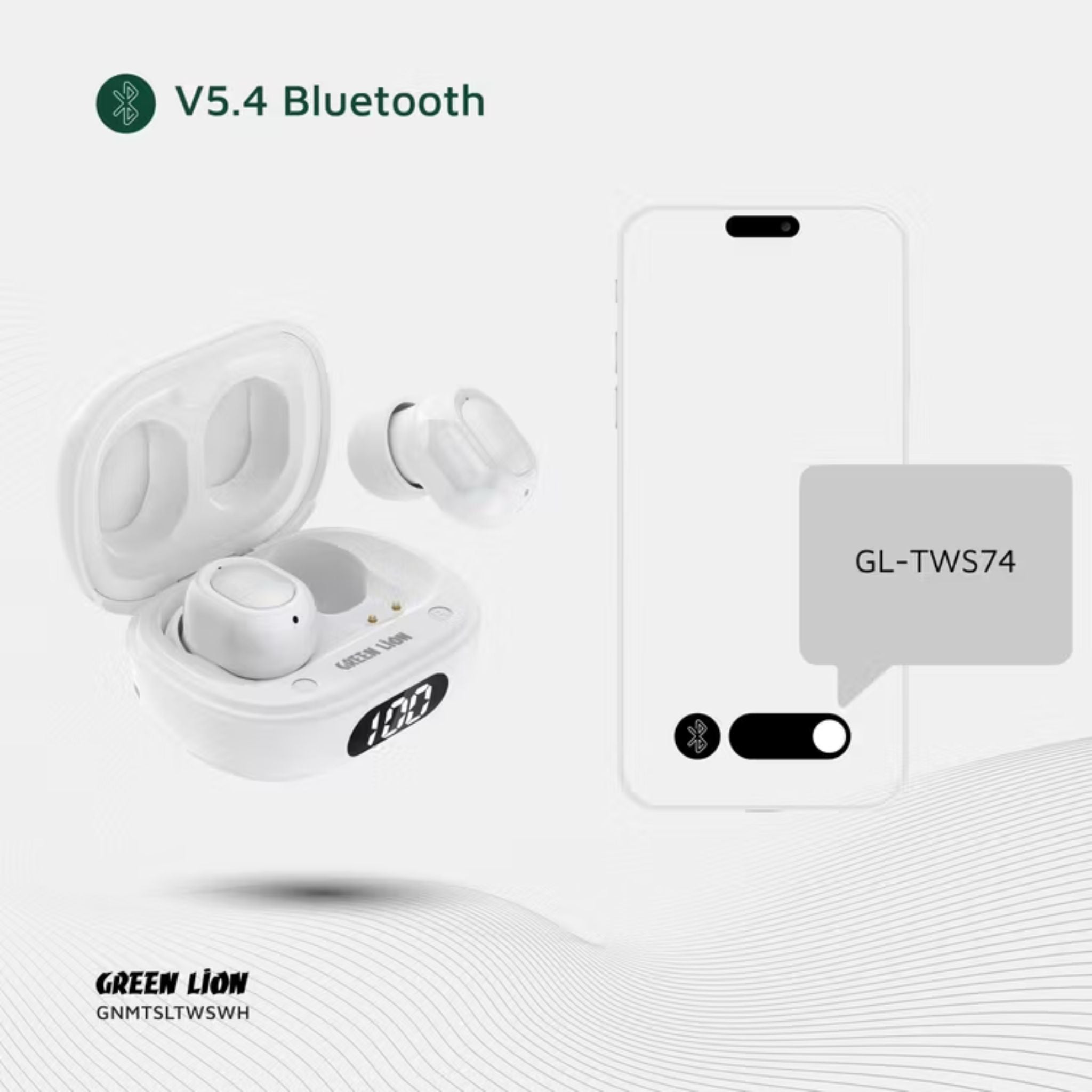 Green Lion Mittersill True Wireless Earbuds with ENC, Up to 6 Hours Playtime, IPX5 Waterproof Resistance Level, Bluetooth Version 5.4, Up to 10m Transmission Range, Type-C Charging Port, Dual-Microphone, Strap Included